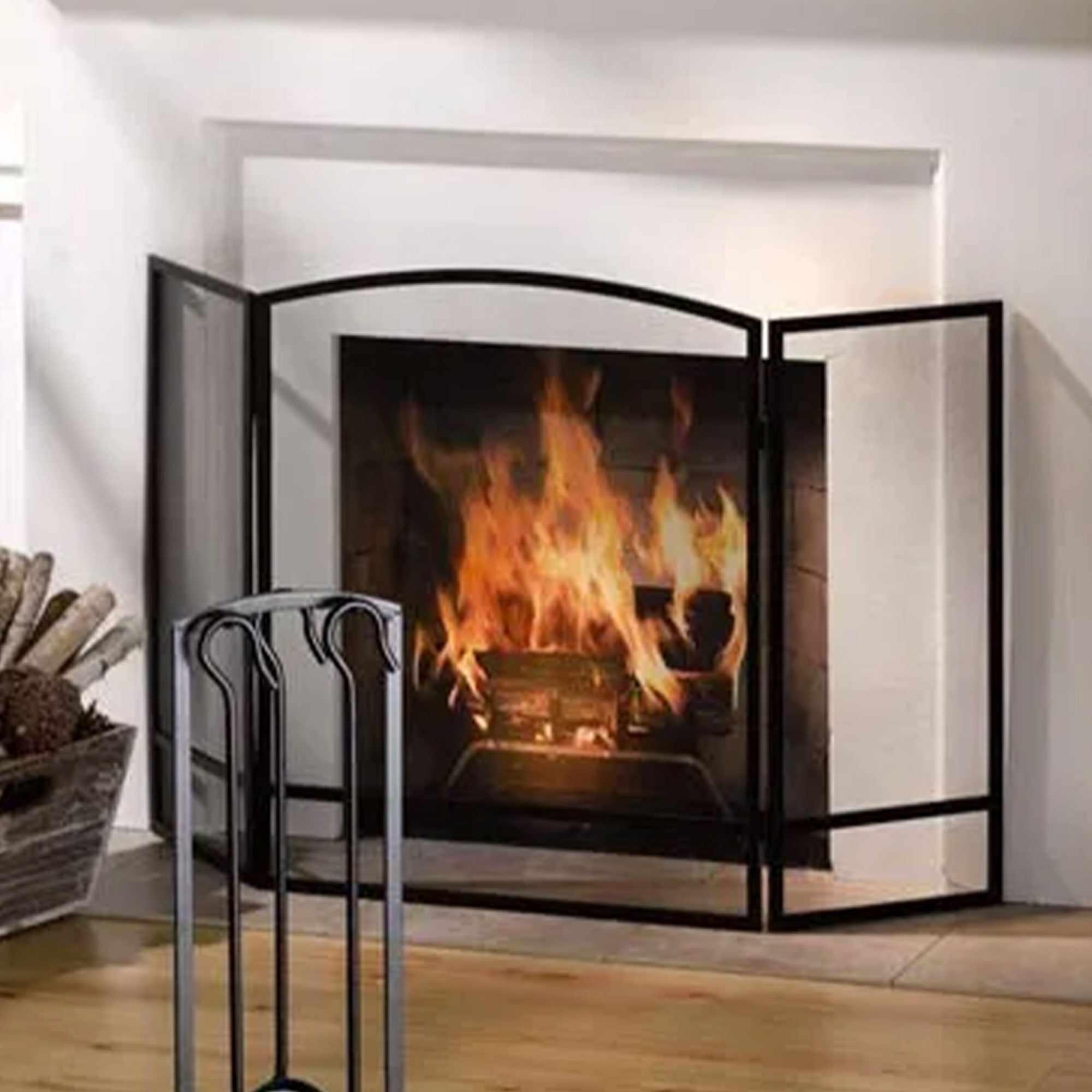Panacea 30 by 48 Inch 3 Panel Matte Fireplace Screen with Arched Design, Black - VMInnovations