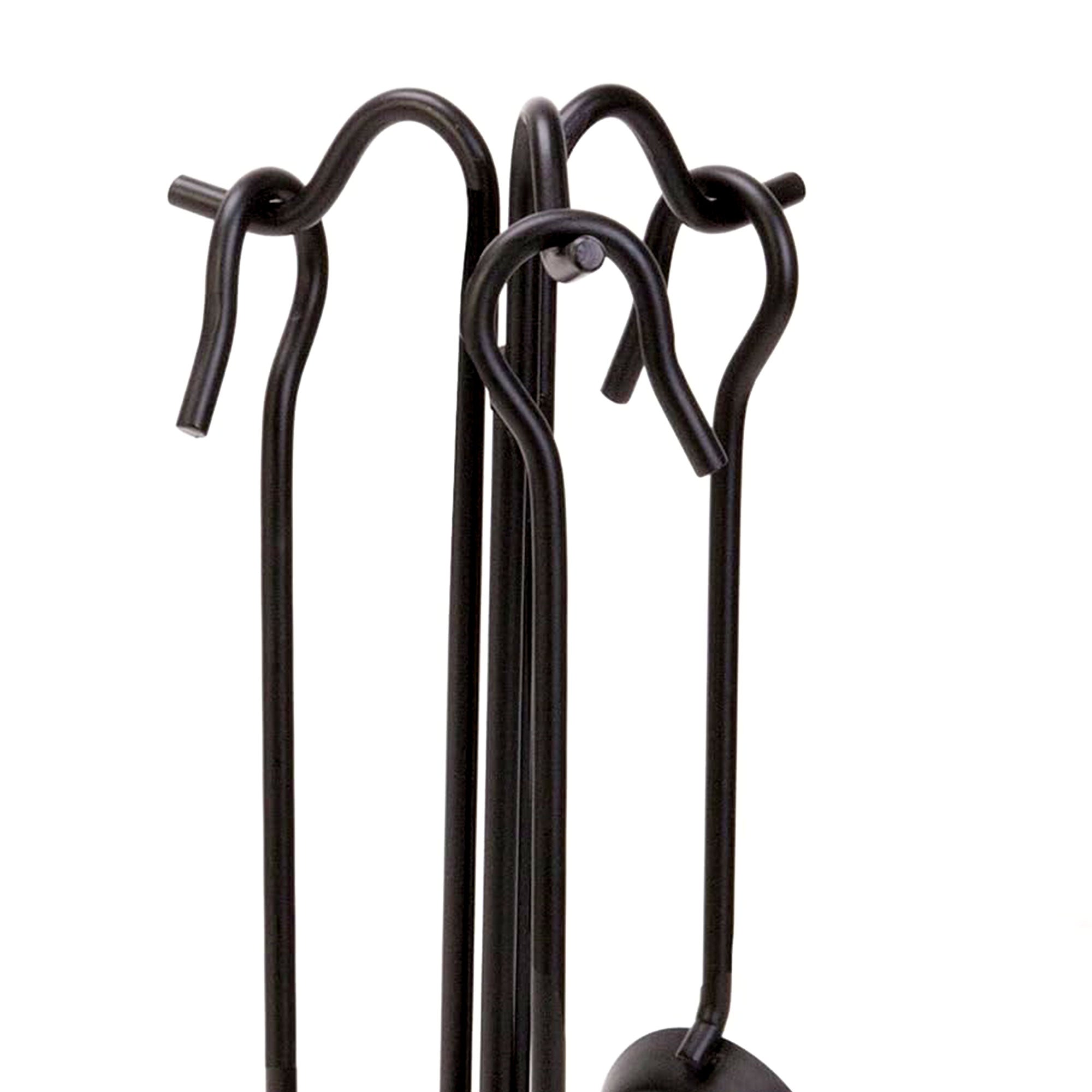 Panacea 4 Piece Fireplace Tool Set with Brush, Shovel, Poker, and Stand, Black - VMInnovations