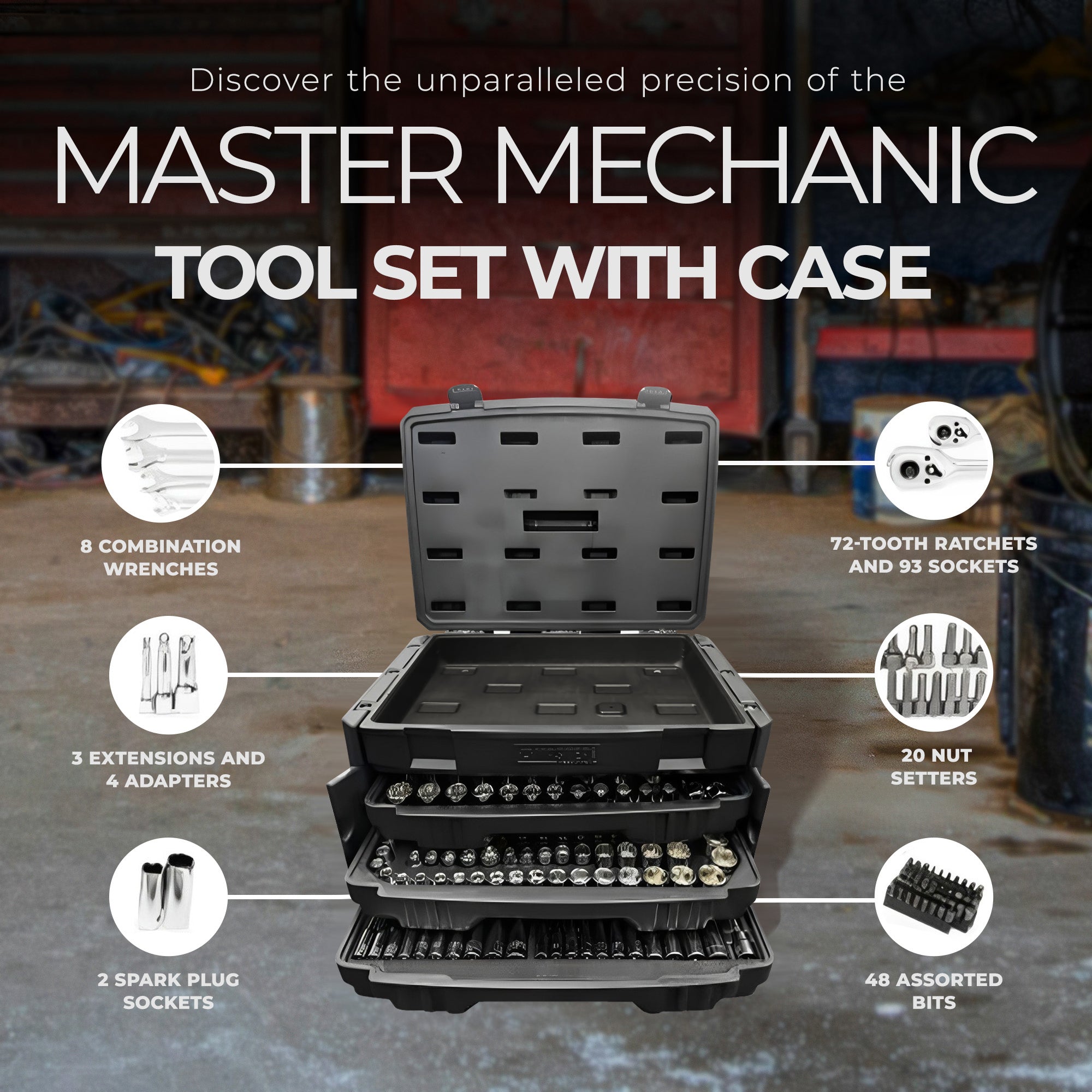 Master Mechanic 205 Piece Mechanics SAE Metric Socket Set with Case (For Parts) - VMInnovations