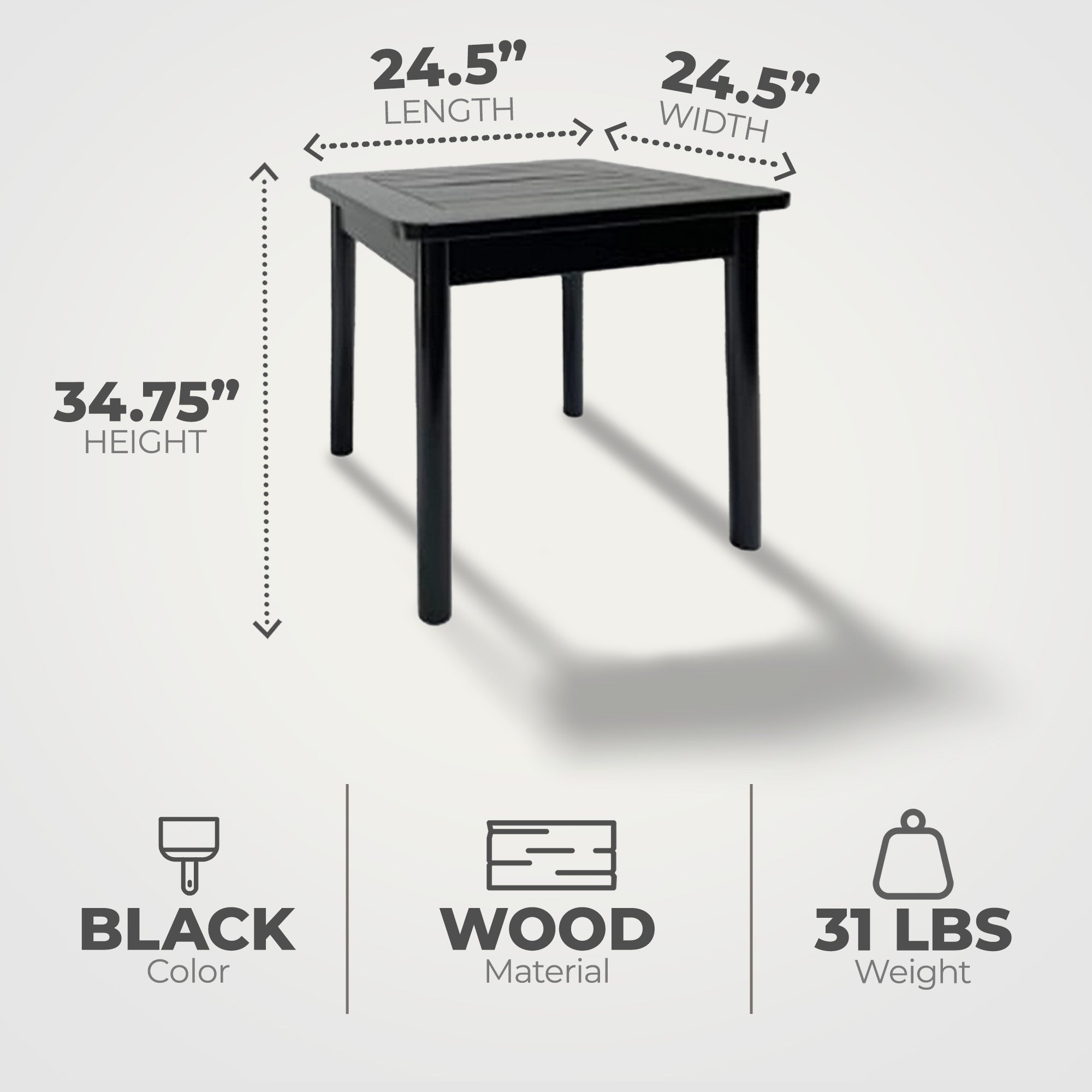 Jack Post Outdoor Hardwood Square Patio Dining Side End Table, Black (Open Box) - VMInnovations