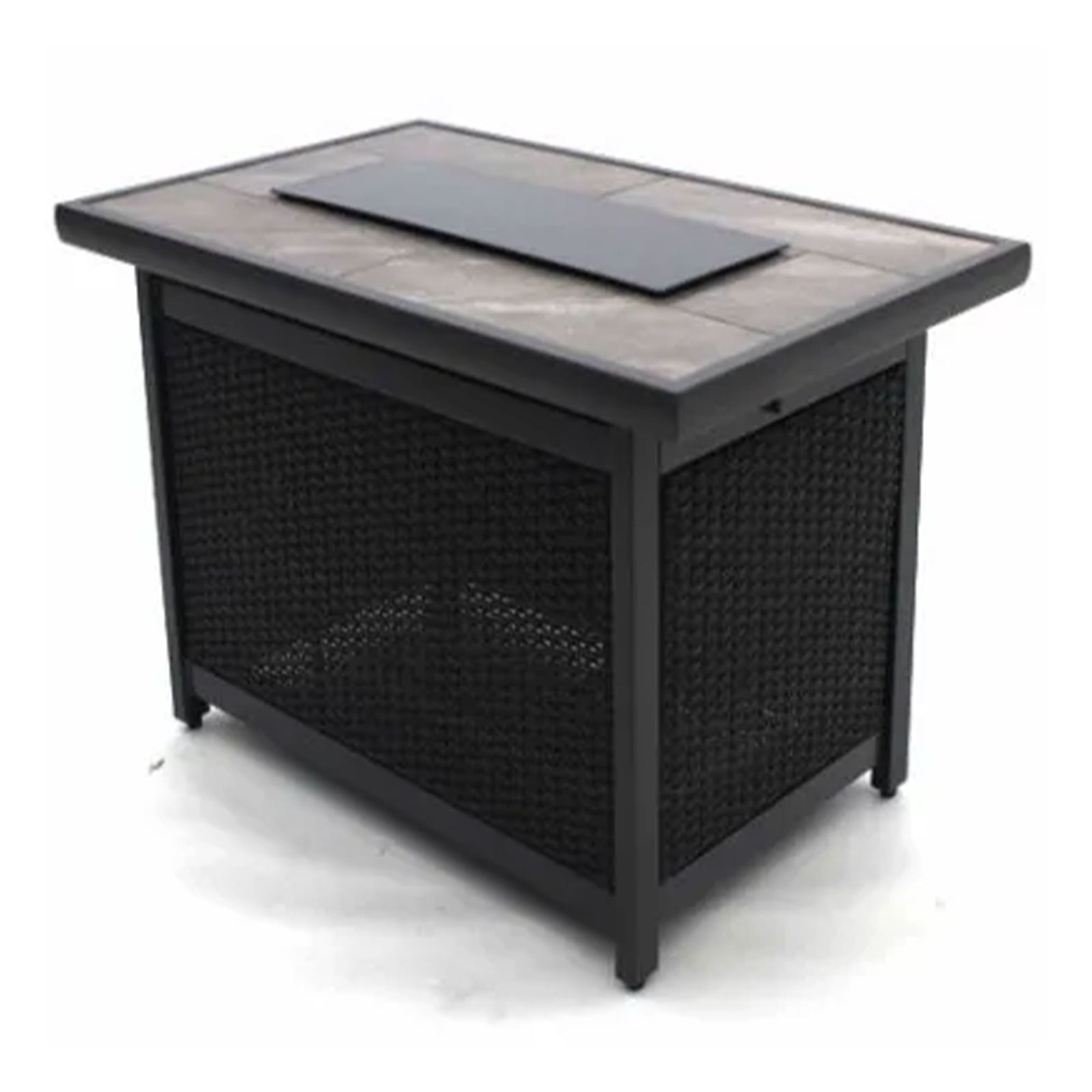 Four Seasons Courtyard Wilmette Firepit Woven Wicker with Grouted Stone Top - VMInnovations