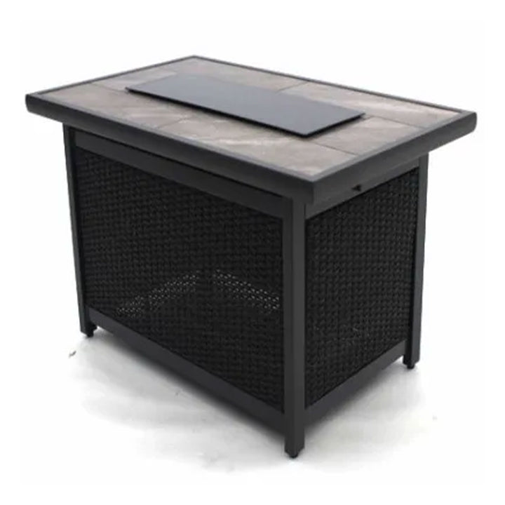 Four Seasons Courtyard Wilmette Firepit Woven Wicker with Grouted Stone Top - VMInnovations