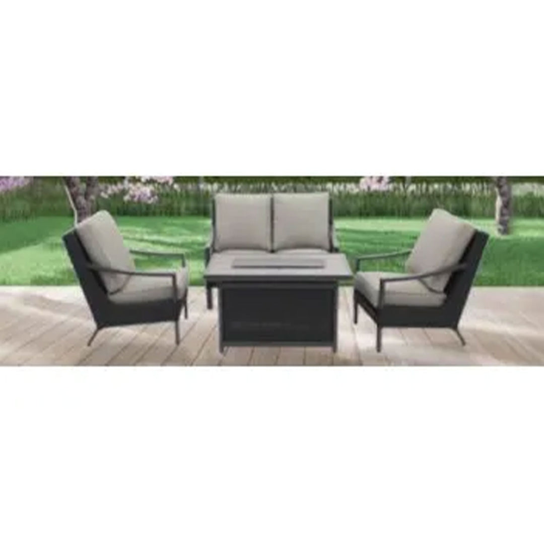 Four Seasons Courtyard Wilmette Firepit Woven Wicker with Grouted Stone Top - VMInnovations