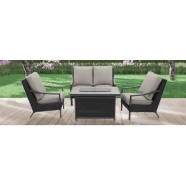 Four Seasons Courtyard Wilmette Firepit Woven Wicker with Grouted Stone Top - VMInnovations