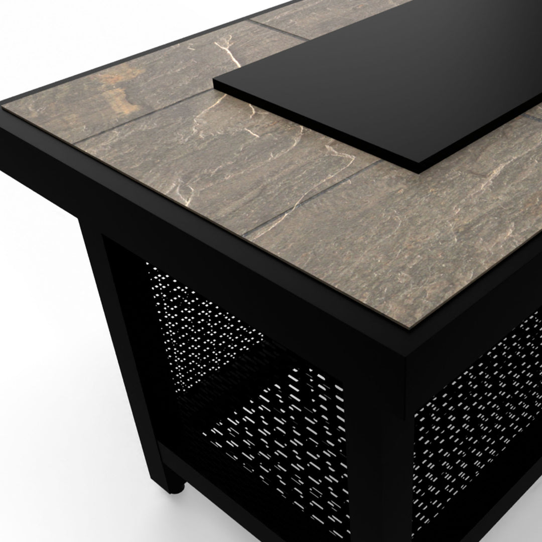 Four Seasons Courtyard Wilmette Firepit Woven Wicker with Grouted Stone Top - VMInnovations