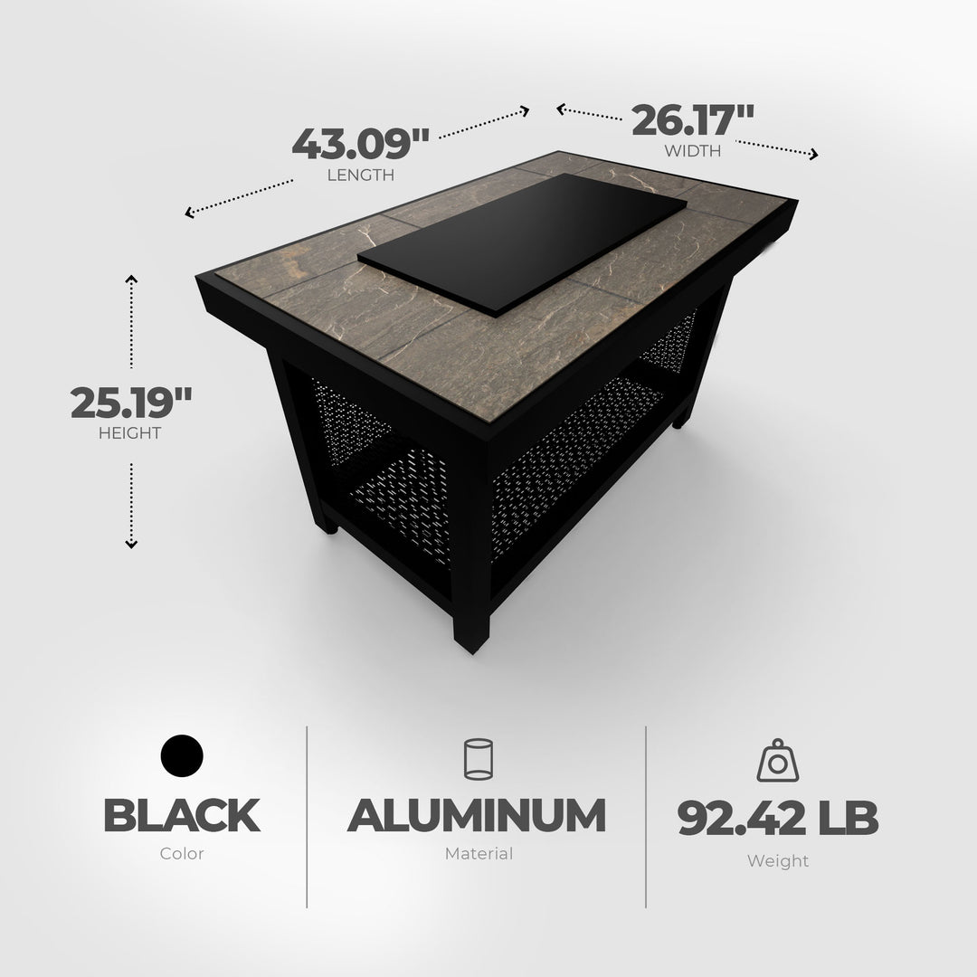 Four Seasons Courtyard Wilmette Firepit Woven Wicker with Grouted Stone Top - VMInnovations