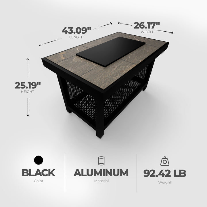 Four Seasons Courtyard Wilmette Firepit Woven Wicker with Grouted Stone Top - VMInnovations