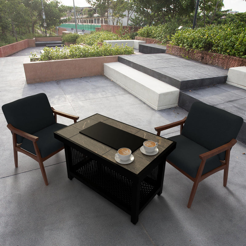 Four Seasons Courtyard Wilmette Firepit Woven Wicker with Grouted Stone Top