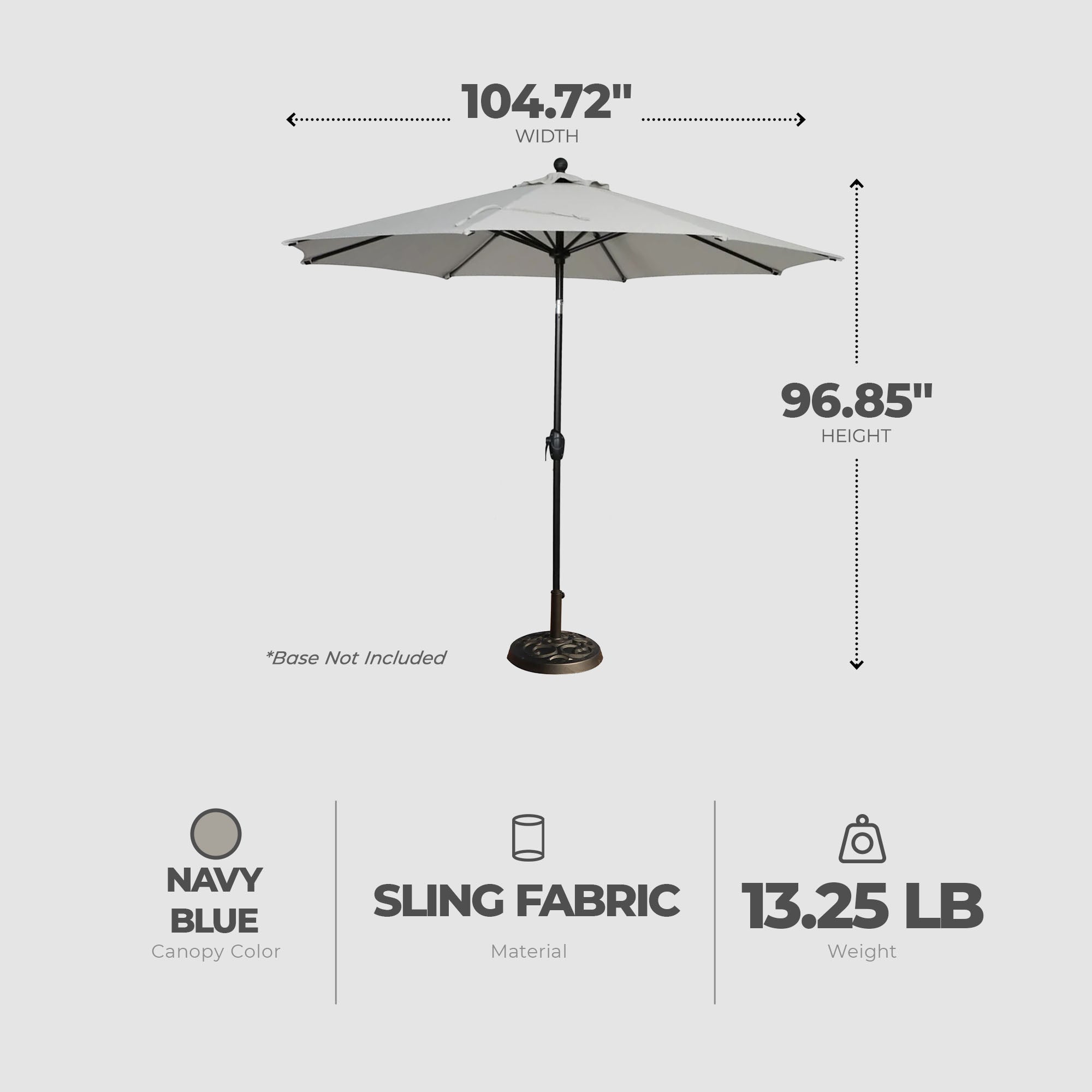 Four Seasons Courtyard 9' Round Sling Fabric Highland Market Umbrella, Gray - VMInnovations