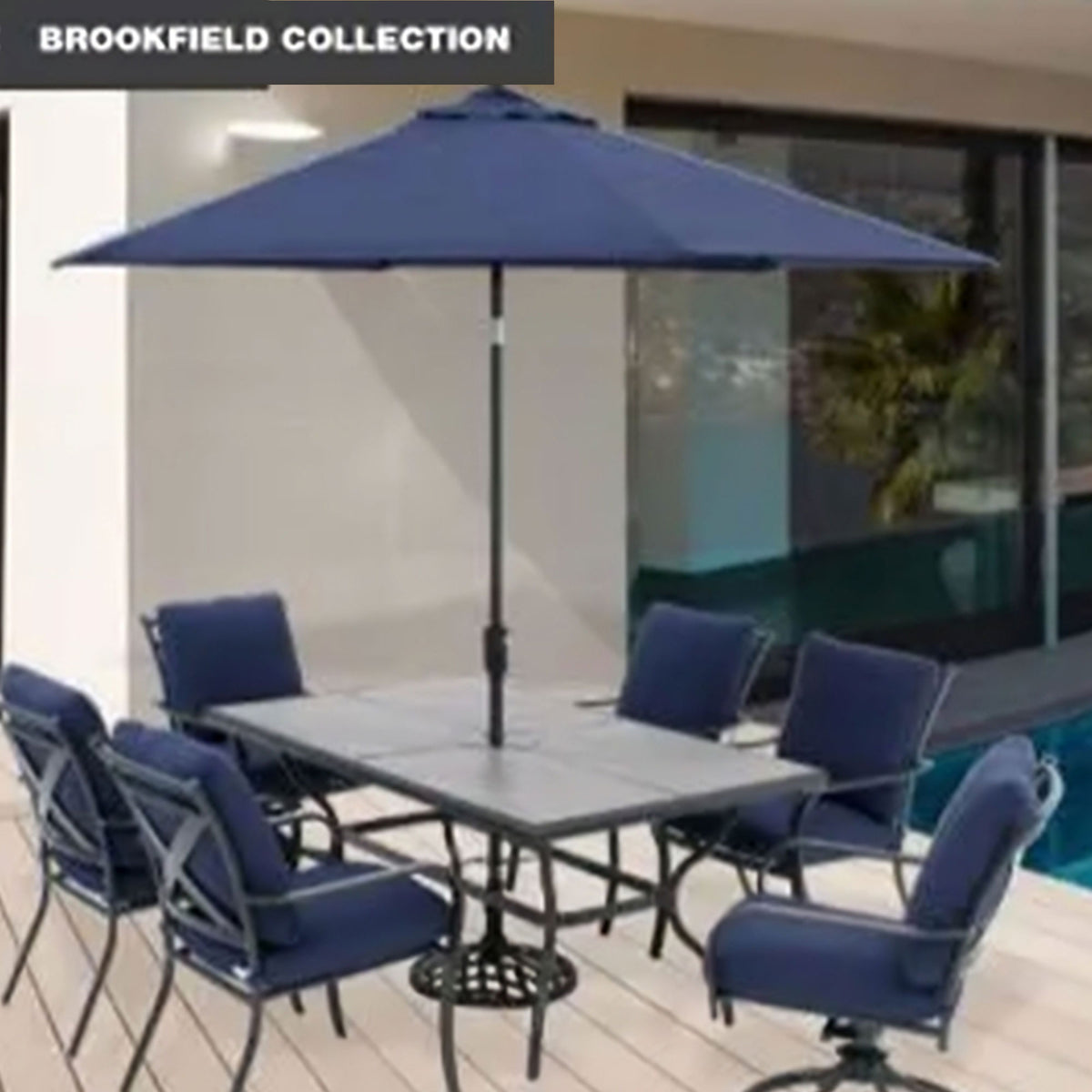 Four Seasons Courtyard Brookfield 9ft Patio Market Umbrella, Navy (Open Box)