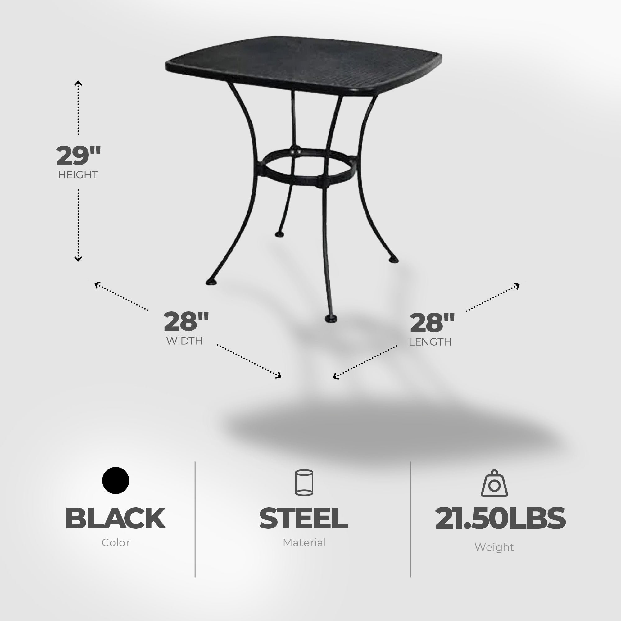 Woodard Uptown 28" Steel Mesh Square Bistro Style Patio Table, Black (Open Box) - VMInnovations