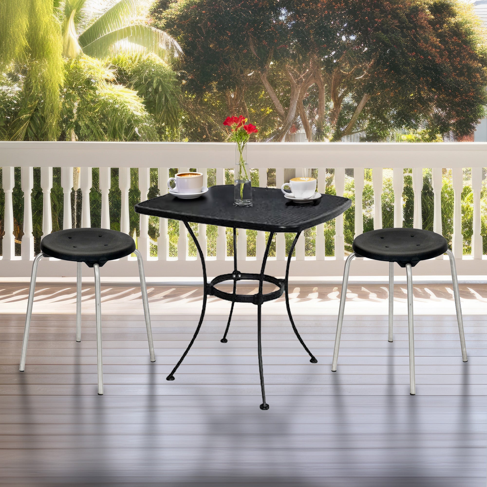 Woodard Uptown 28" Steel Mesh Square Bistro Style Patio Dining Table, Black - VMInnovations