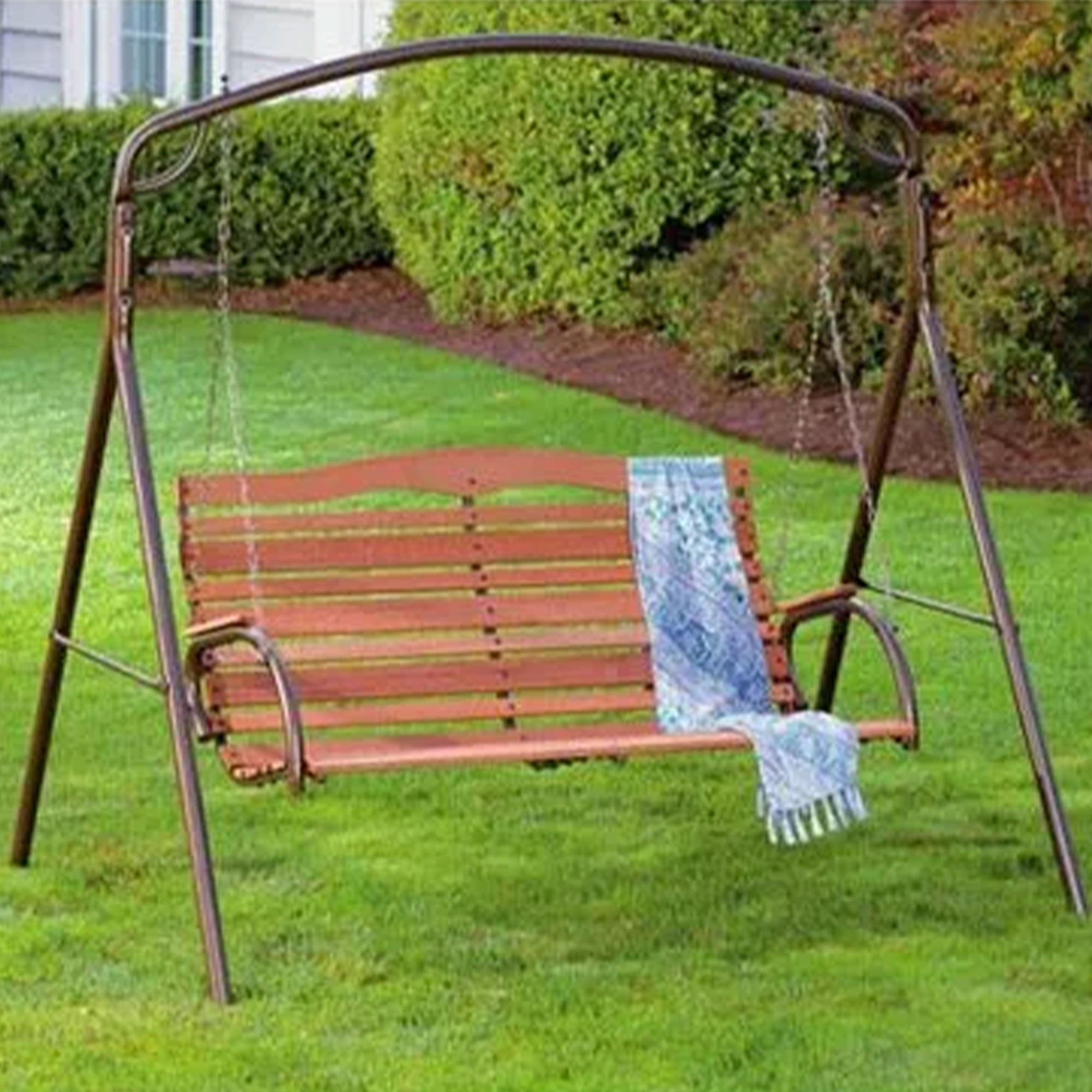 Jack Post Country Garden Outdoor Patio Swing Wooden Seat with Chains, Bronze - VMInnovations