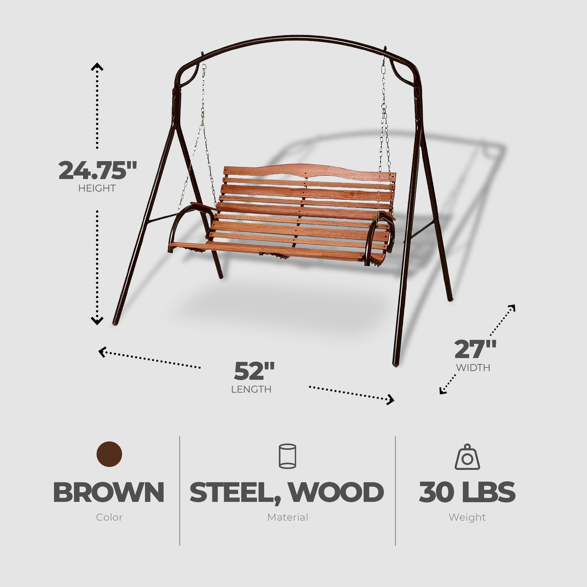 Jack Post Country Garden Patio Swing Wooden Seat with Chains, Bronze (Used) - VMInnovations