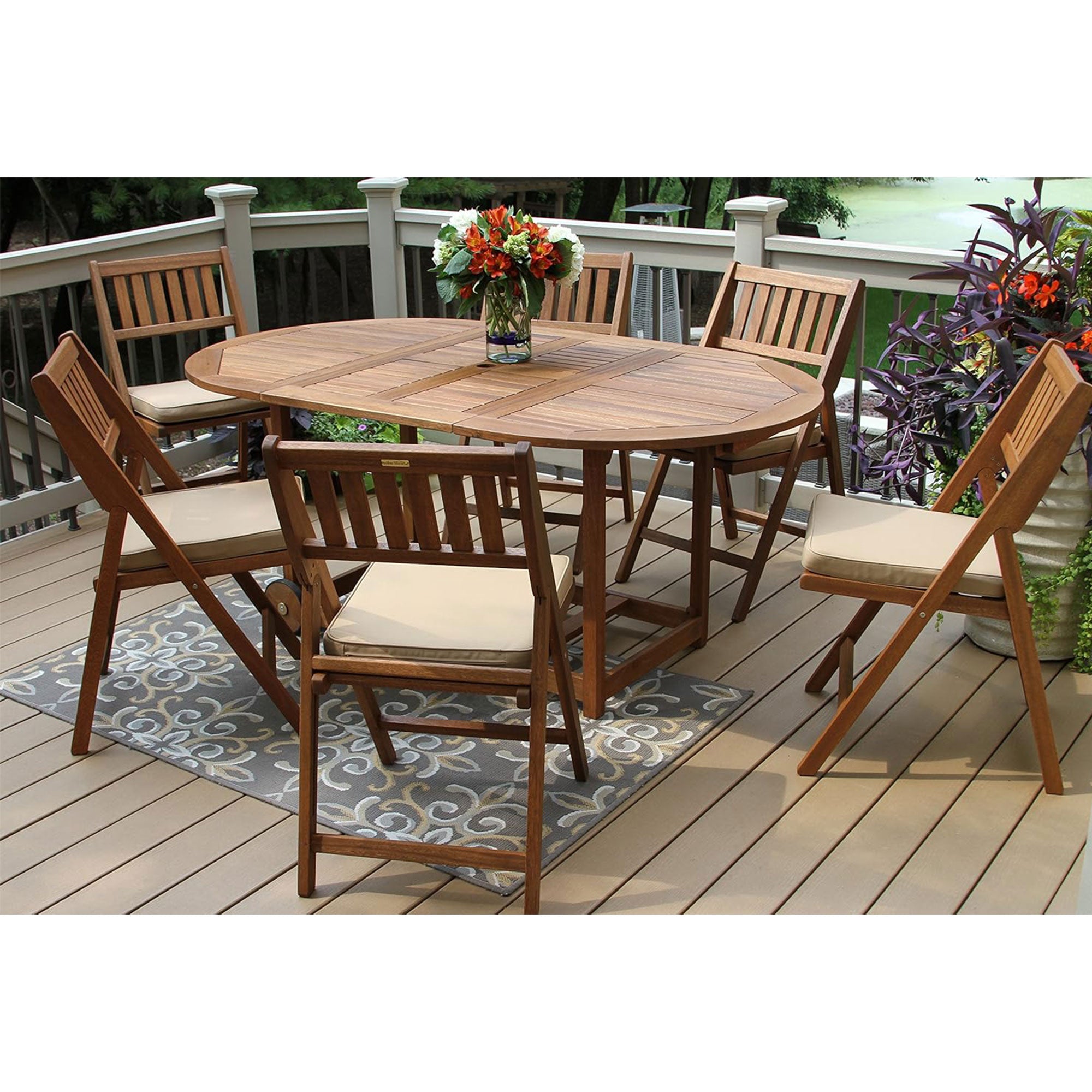 Outdoor Interiors 7 Piece Fold and Store Eucalyptus Hardwood Outdoor Dining Set - VMInnovations
