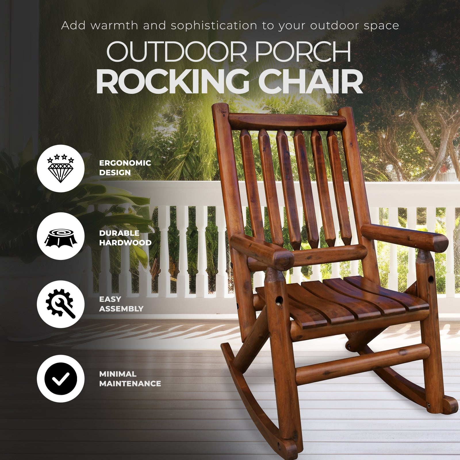 Leigh Country Porch Rocking Chair with Z Frame Design and Contoured Seating - VMInnovations