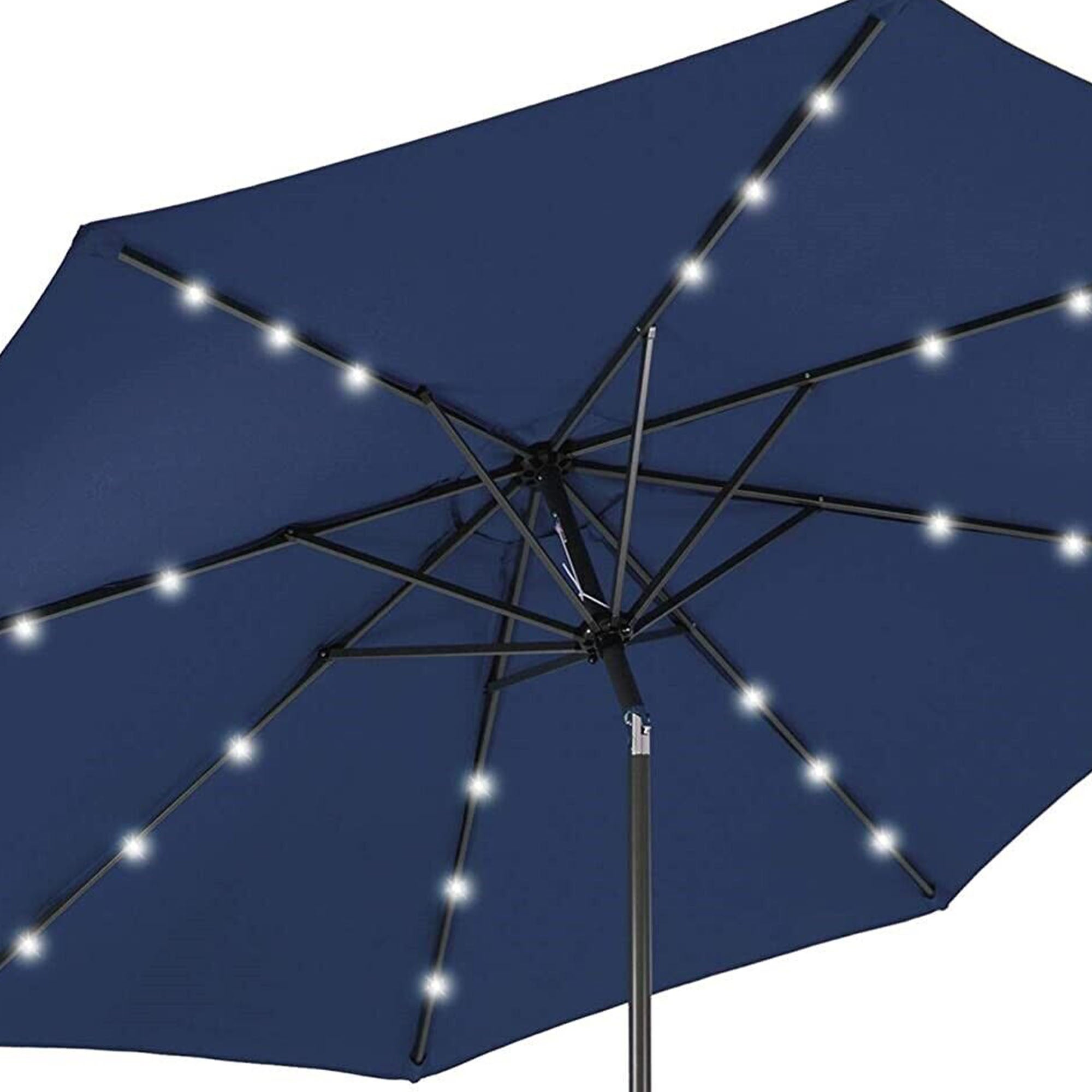 Four Seasons Courtyard 9’ Polyester Patio Market LED Umbrella w/Steel Pole, Navy - VMInnovations