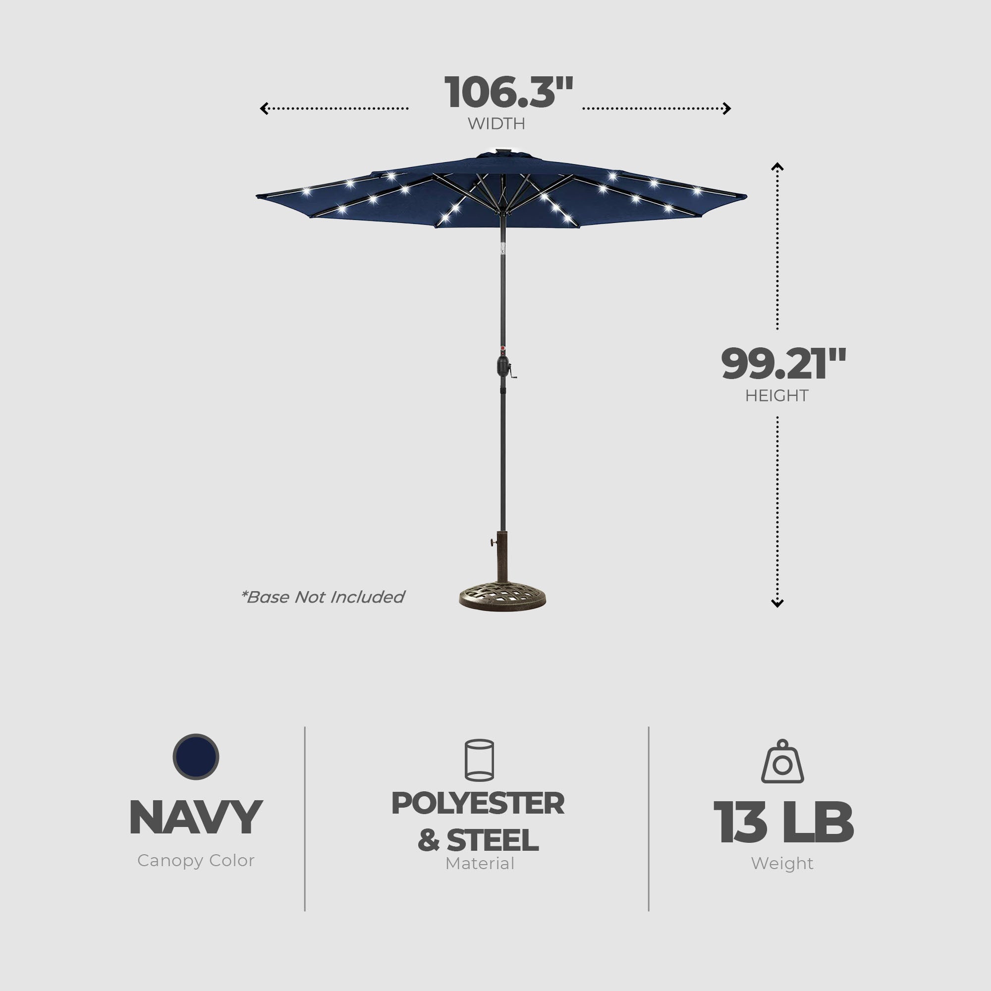 Four Seasons Courtyard 9’ Patio Market LED Umbrella w/Steel Pole (Open Box) - VMInnovations