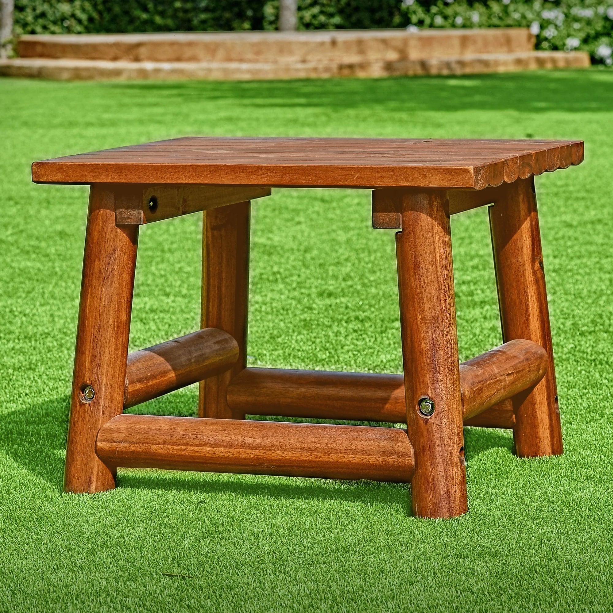 Leigh Amber Log Outdoor Patio Handcrafted Hardwood End Table, Brown (Open Box) - VMInnovations