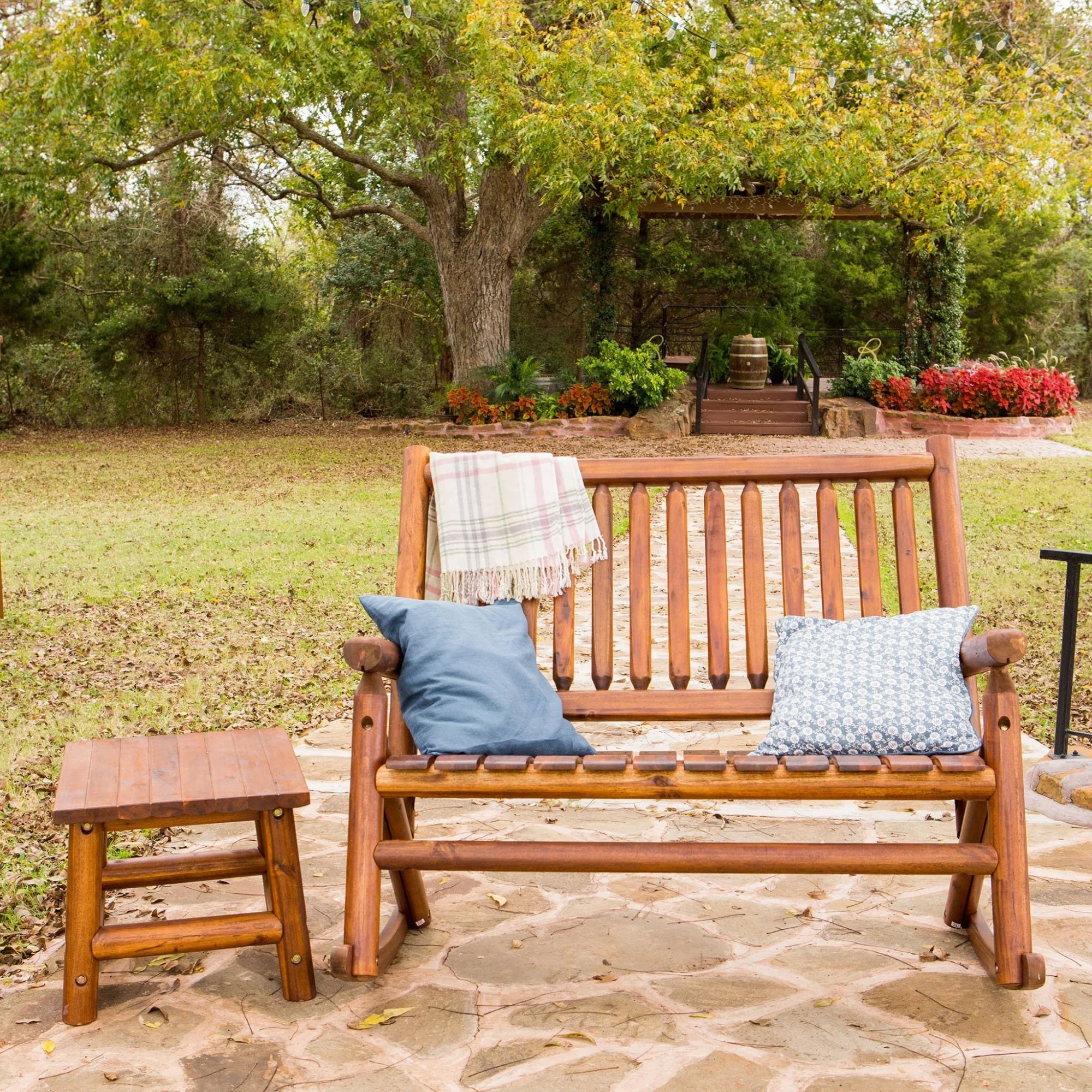 Leigh Country Amber Log Outdoor Patio Handcrafted Hardwood End Table, Brown - VMInnovations
