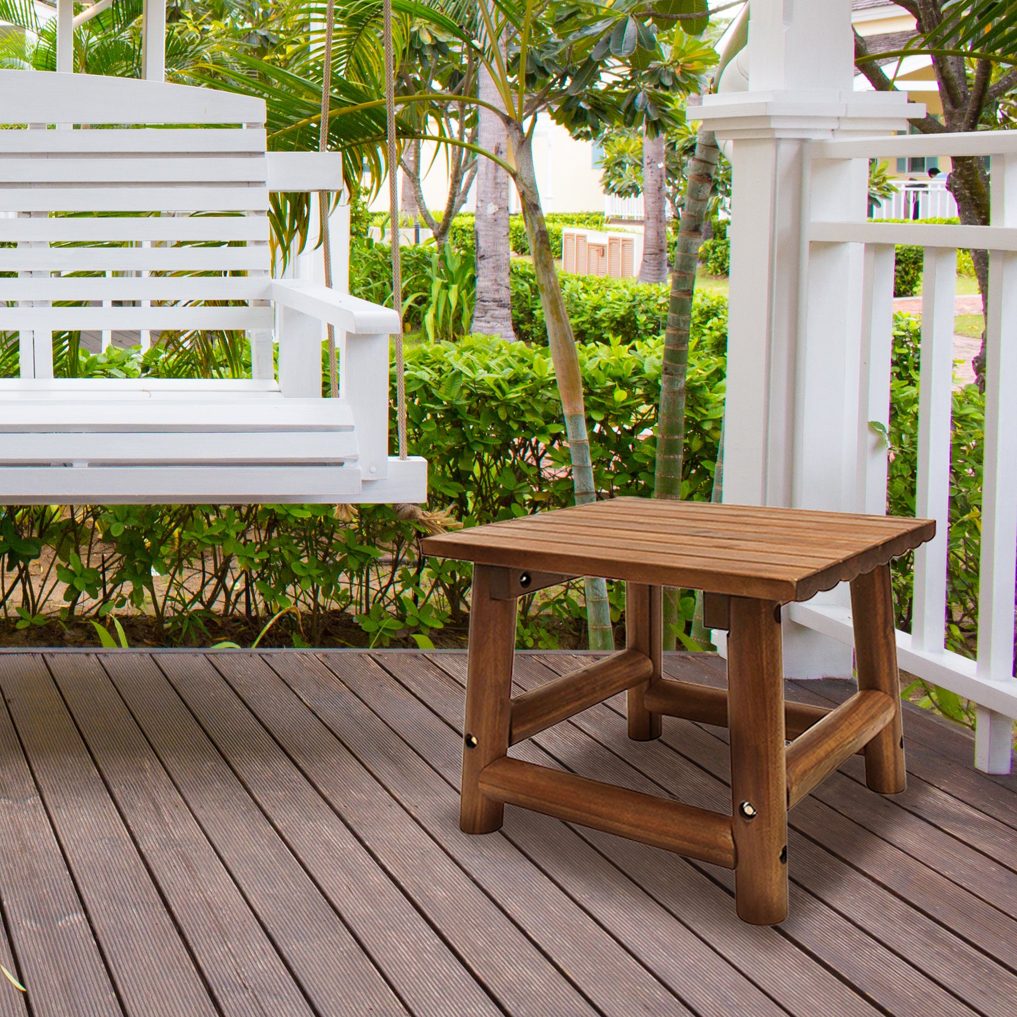 Leigh Country Amber Log Outdoor Patio Handcrafted Hardwood End Table, Brown - VMInnovations