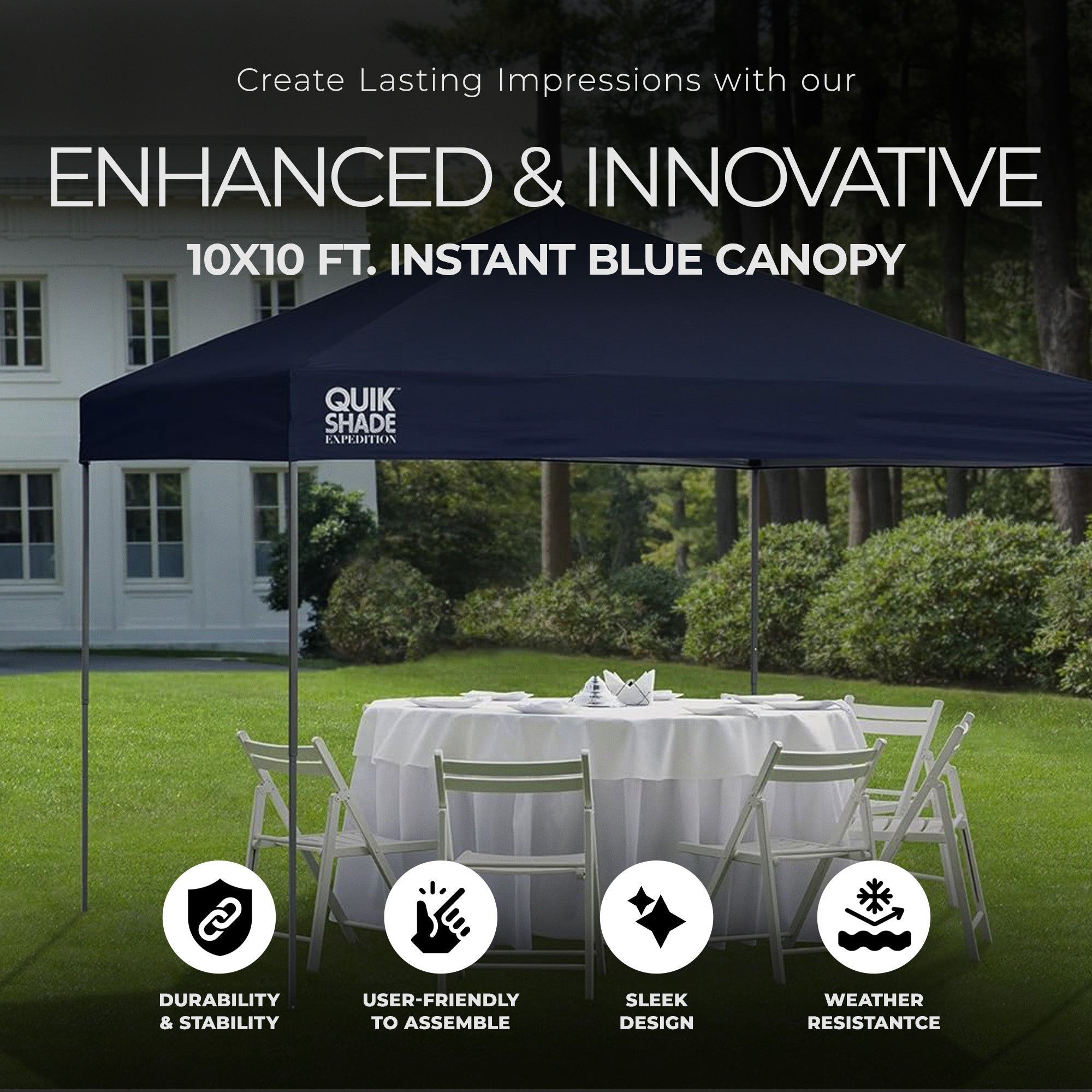Quik Shade 10 Foot by 10 Foot Instant Canopy Accommodates Up to 12 People, Blue - VMInnovations