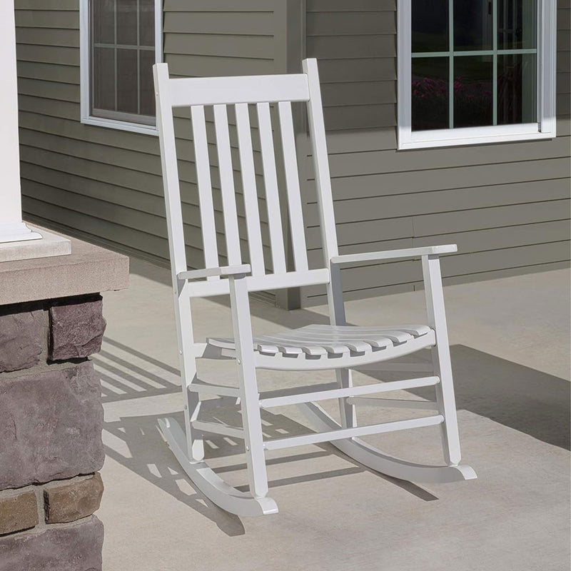 Knollwood Mission Style Timeless Kiln-dried Hardwood Porch Rocking Chair, White