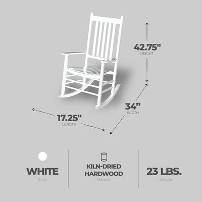 Knollwood Mission Style Timeless Kiln-dried Hardwood Porch Rocking Chair, White