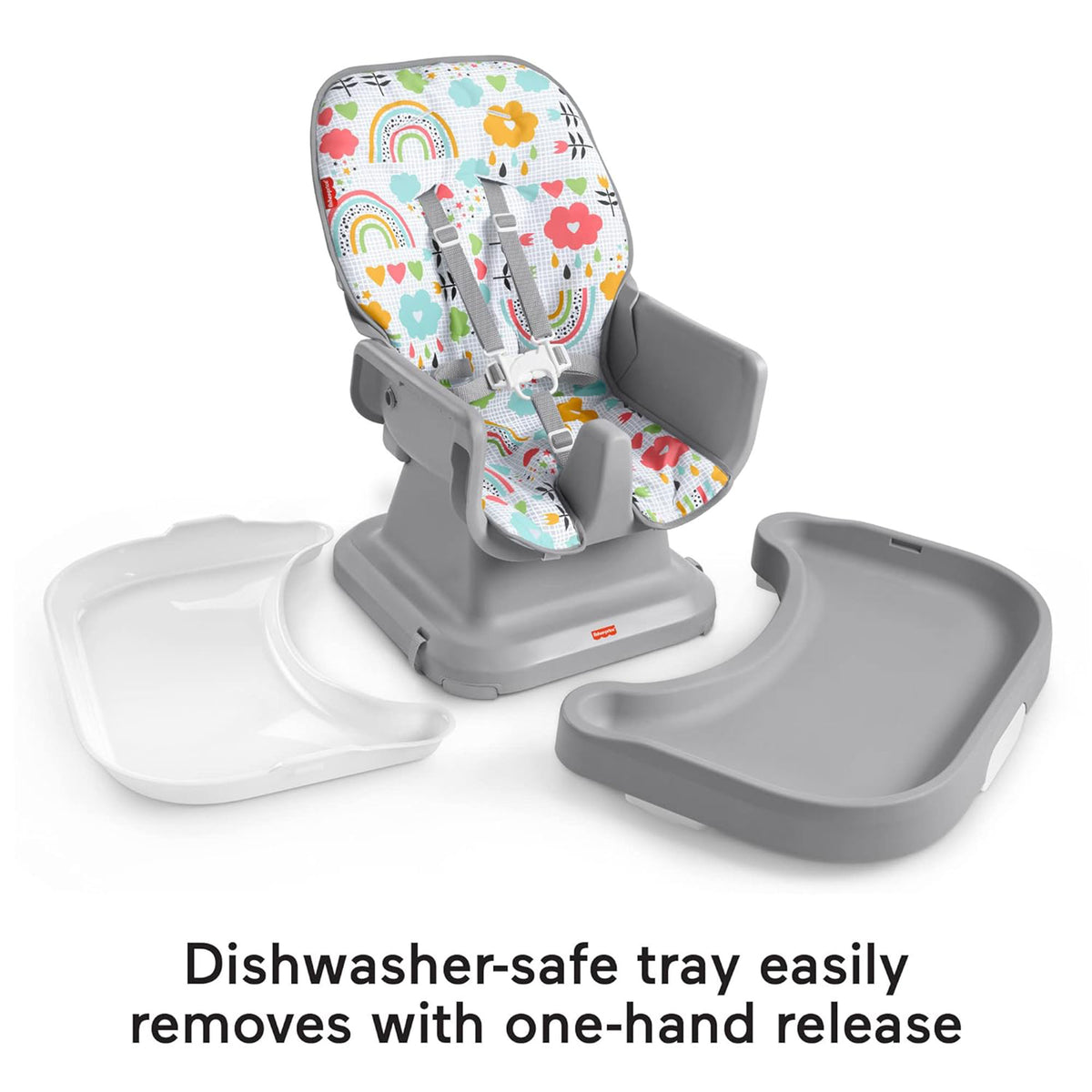 Fisher Price SpaceSaver Simple High Chair w/Removable Tray Liner, Gray (Used)
