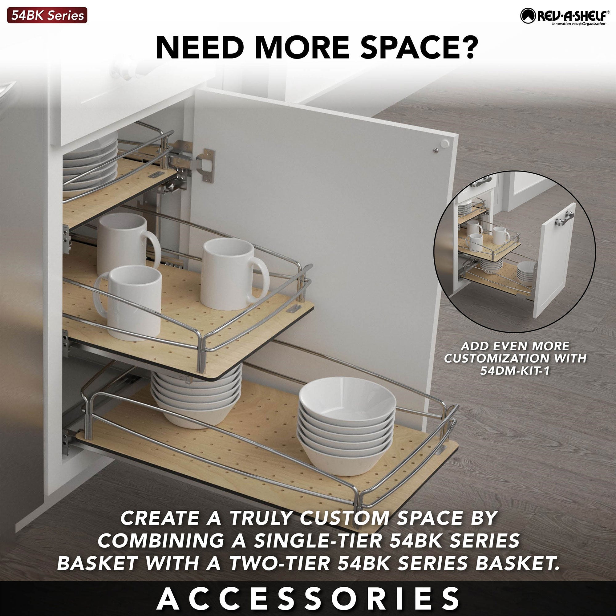 Rev-A-Shelf Solid Bottom Pullout Base Soft-close Cabinet Organizer, 54BK-12SC-1