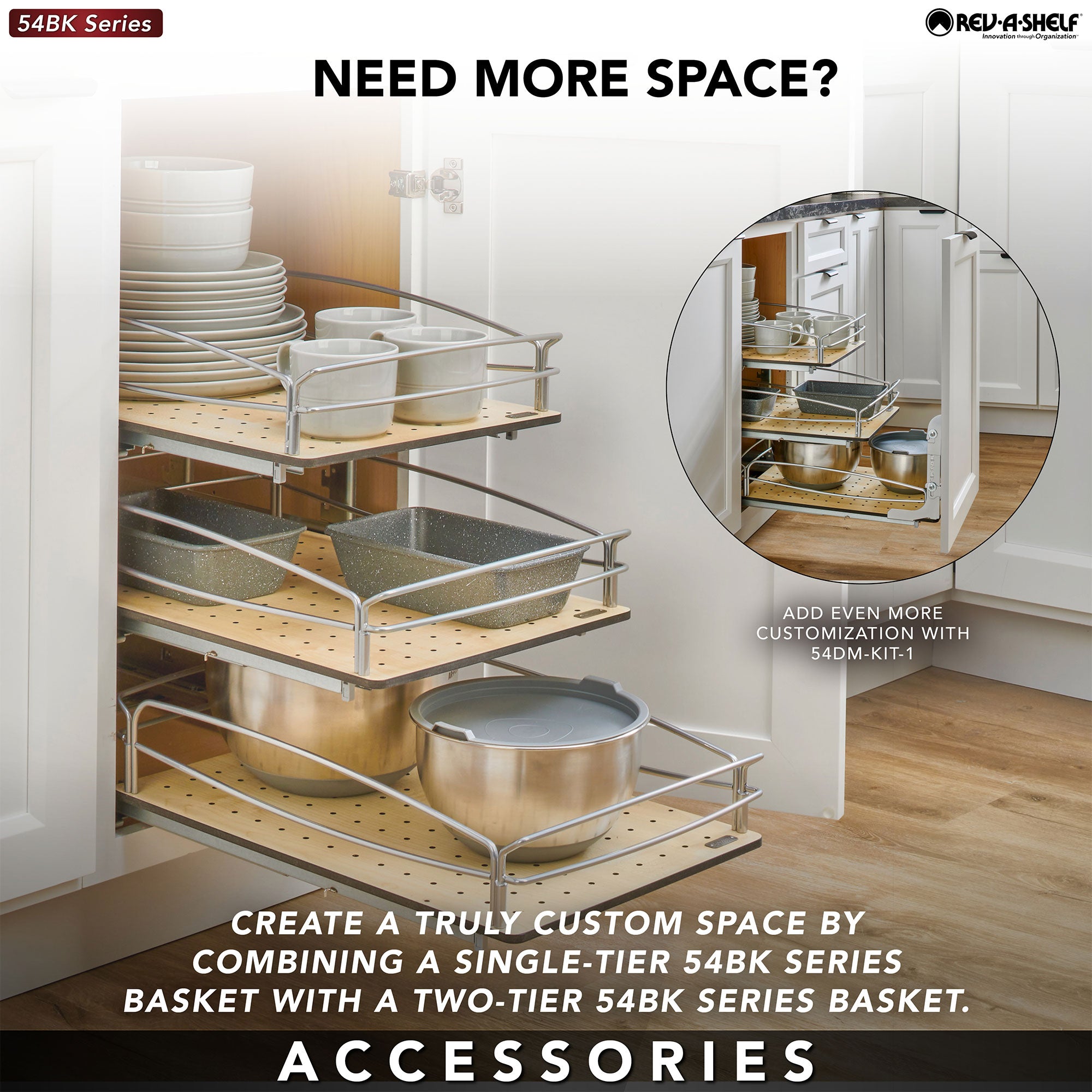 Rev-A-Shelf Solid Bottom Pullout Base Soft-close Cabinet Organizer, 54BK-15SC-1
