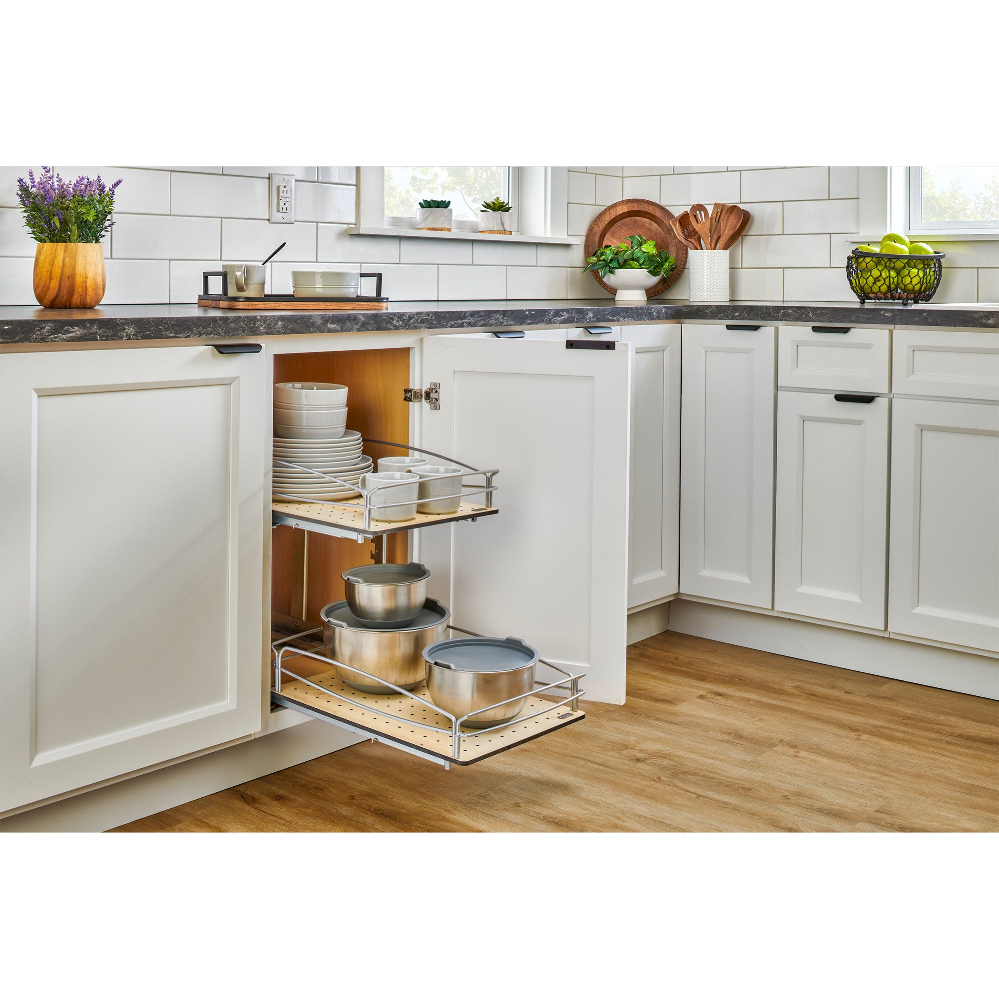 Rev-A-Shelf Two-Tier Solid Bottom Pullout Base Cabinet Organizer, 54BK-21SC-2-1