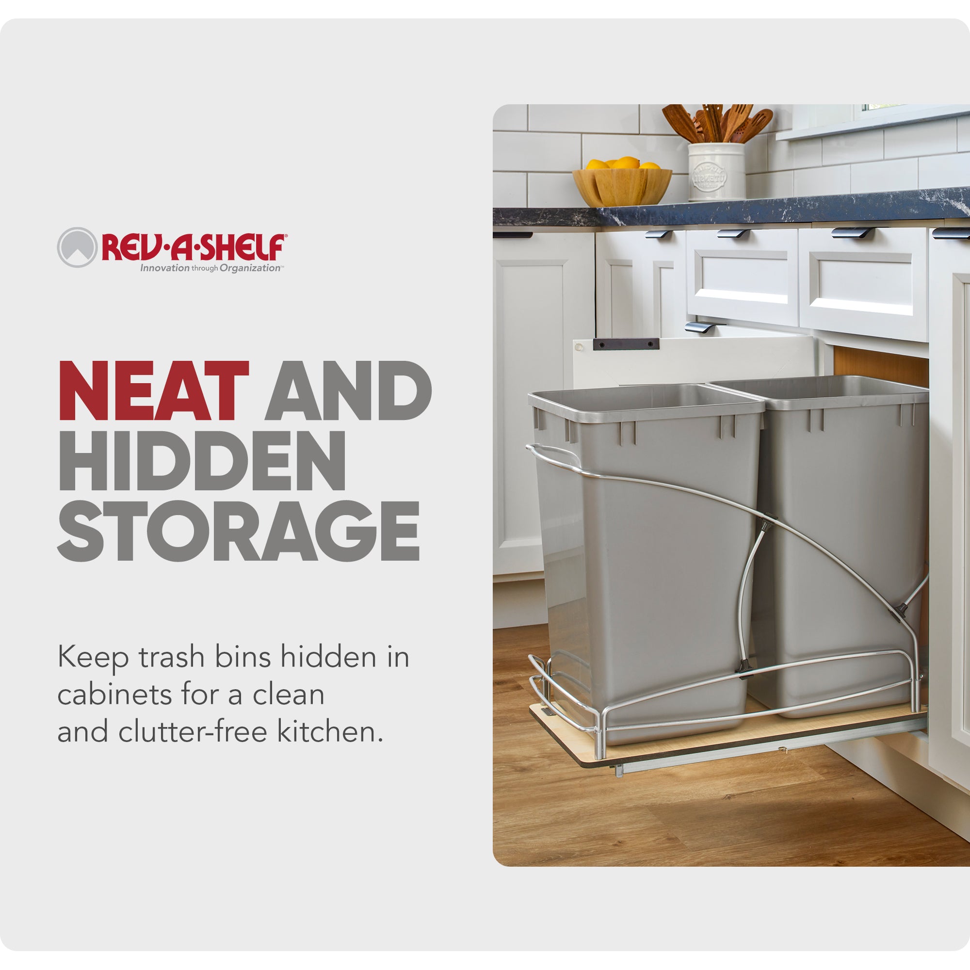 Rev-A-Shelf Double 27 qt. Pullout Trash Containers, Gray, 54WC-1527SC-17-1 - VMInnovations