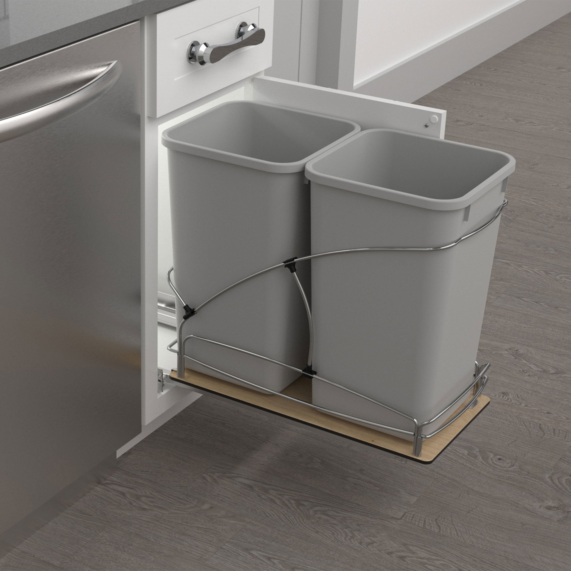 Rev-A-Shelf Double 27 qt. Pullout Trash Containers, Gray, 54WC-1527SC-17-1 - VMInnovations