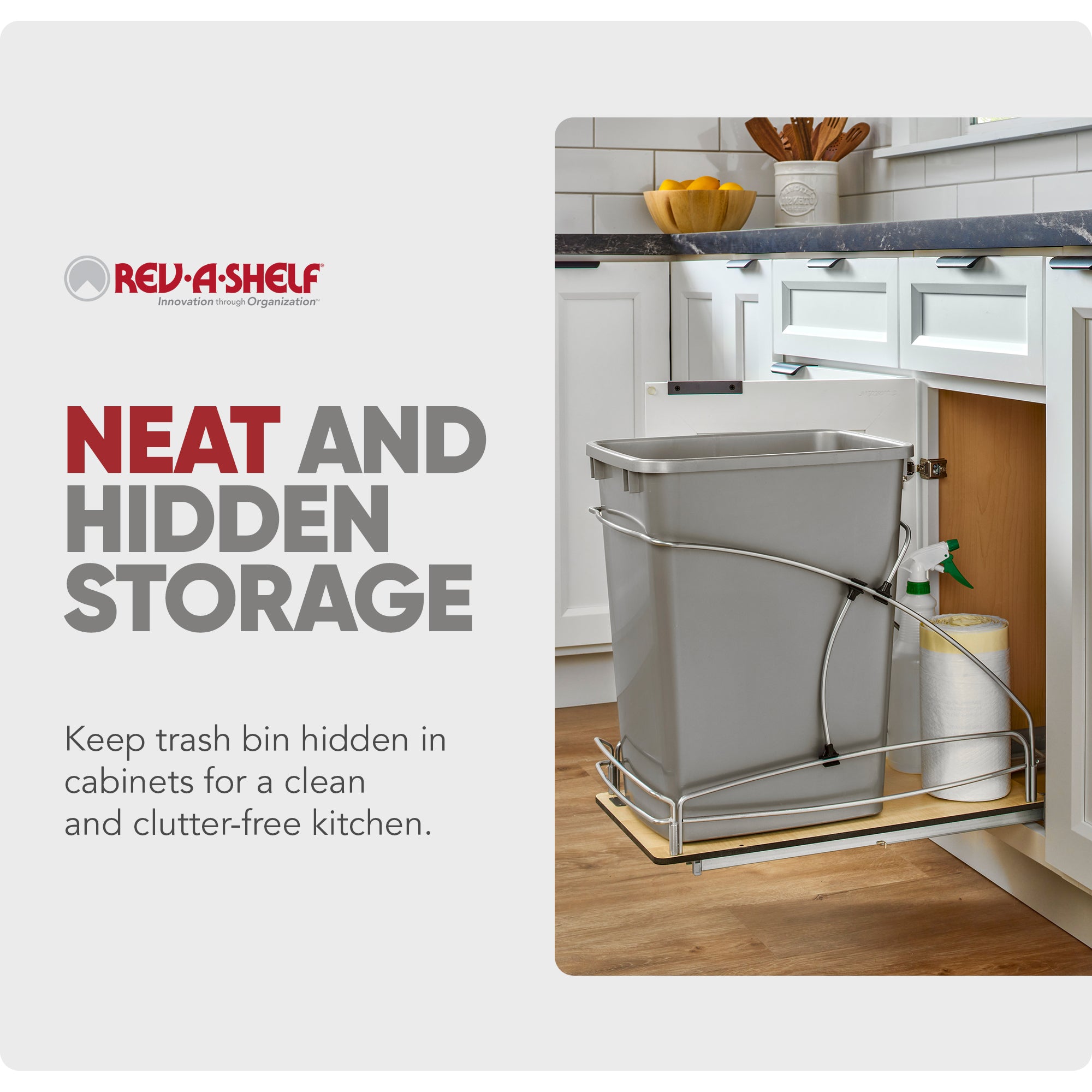Rev-A-Shelf Single 35 qt. Pullout Trash Container, Gray, 54WC-1535SC-17-1