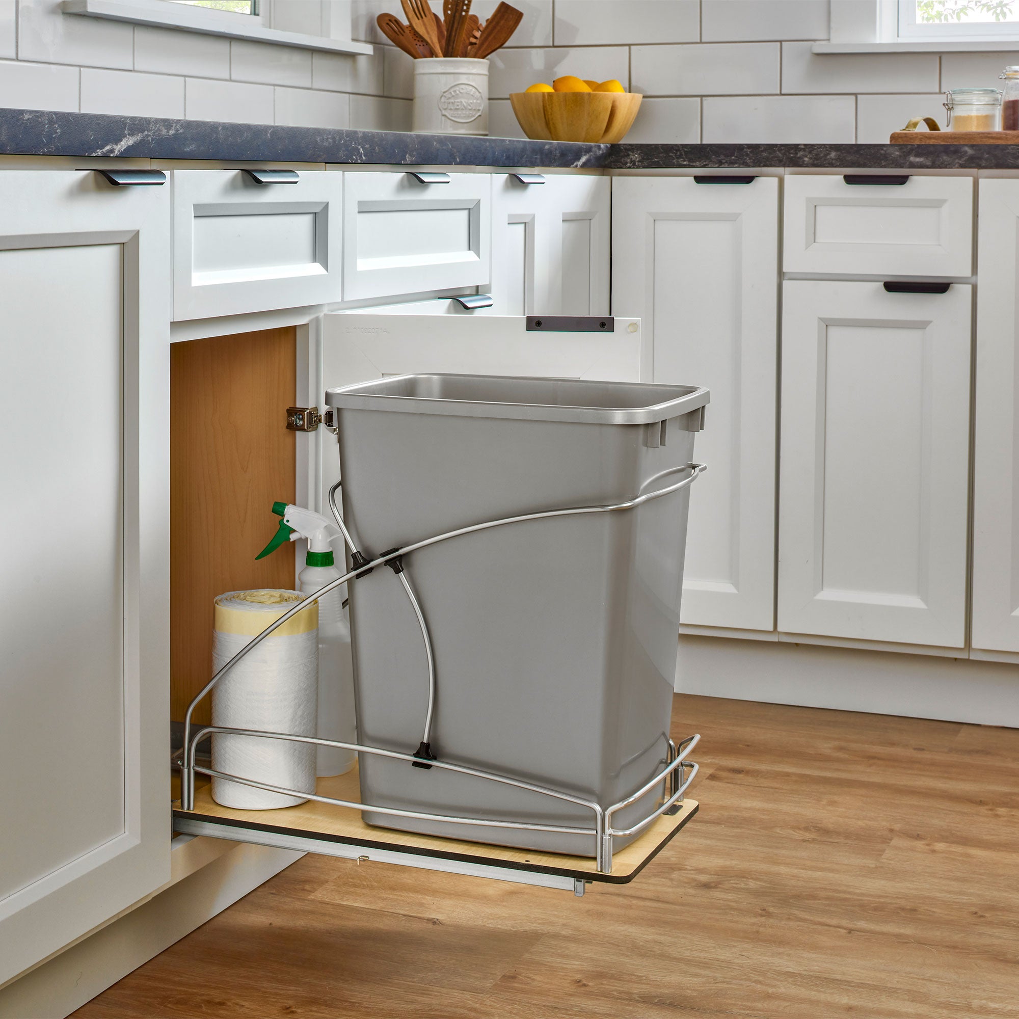 Rev-A-Shelf Single 35 qt. Pullout Trash Container, Gray, 54WC-1535SC-17-1 - VMInnovations