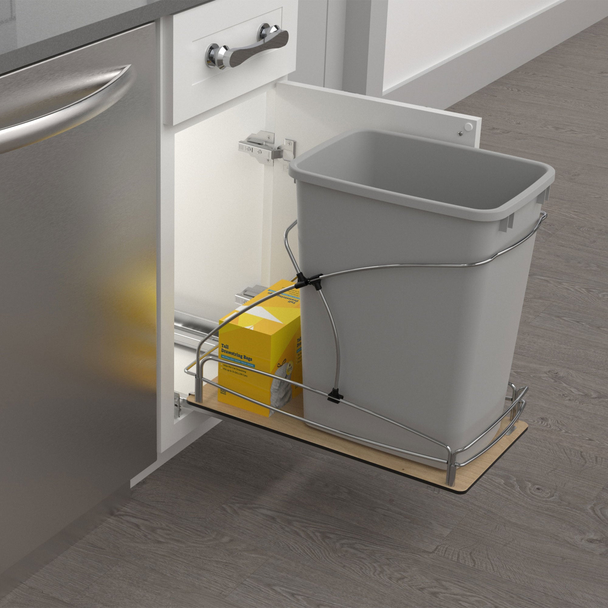 Rev-A-Shelf Single 35 qt. Pullout Trash Container, Gray, 54WC-1535SC-17-1 - VMInnovations