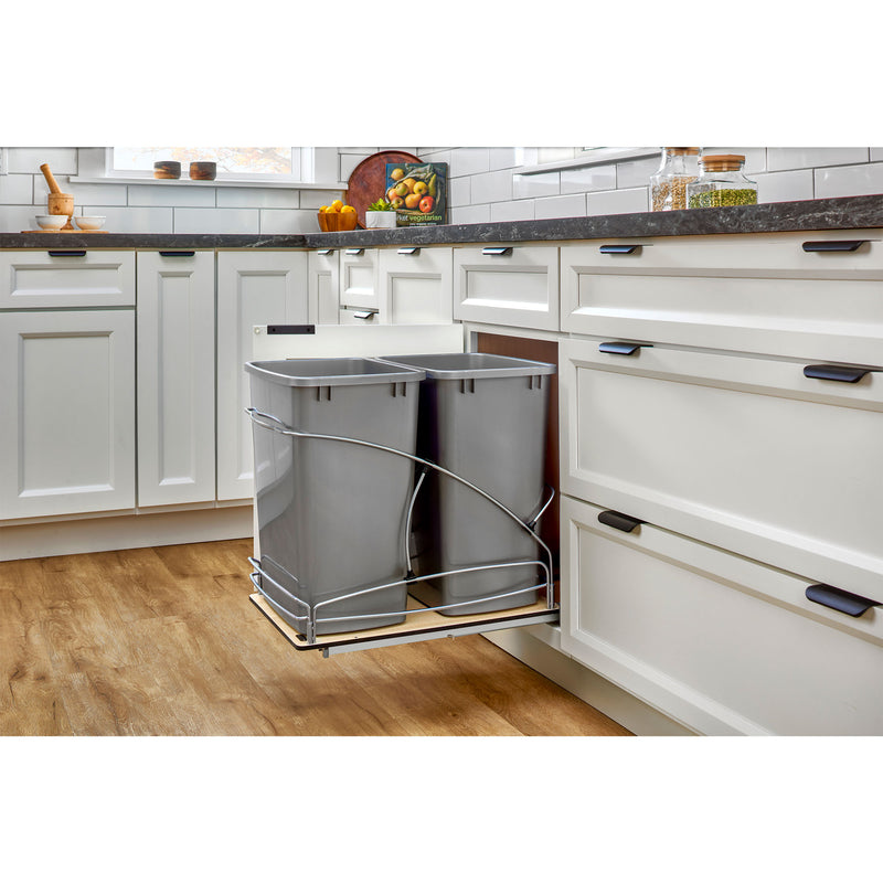 Rev-A-Shelf Double 35 Quart Pull Out Trash Containers, Gray, 54WC-1835SC-17-1