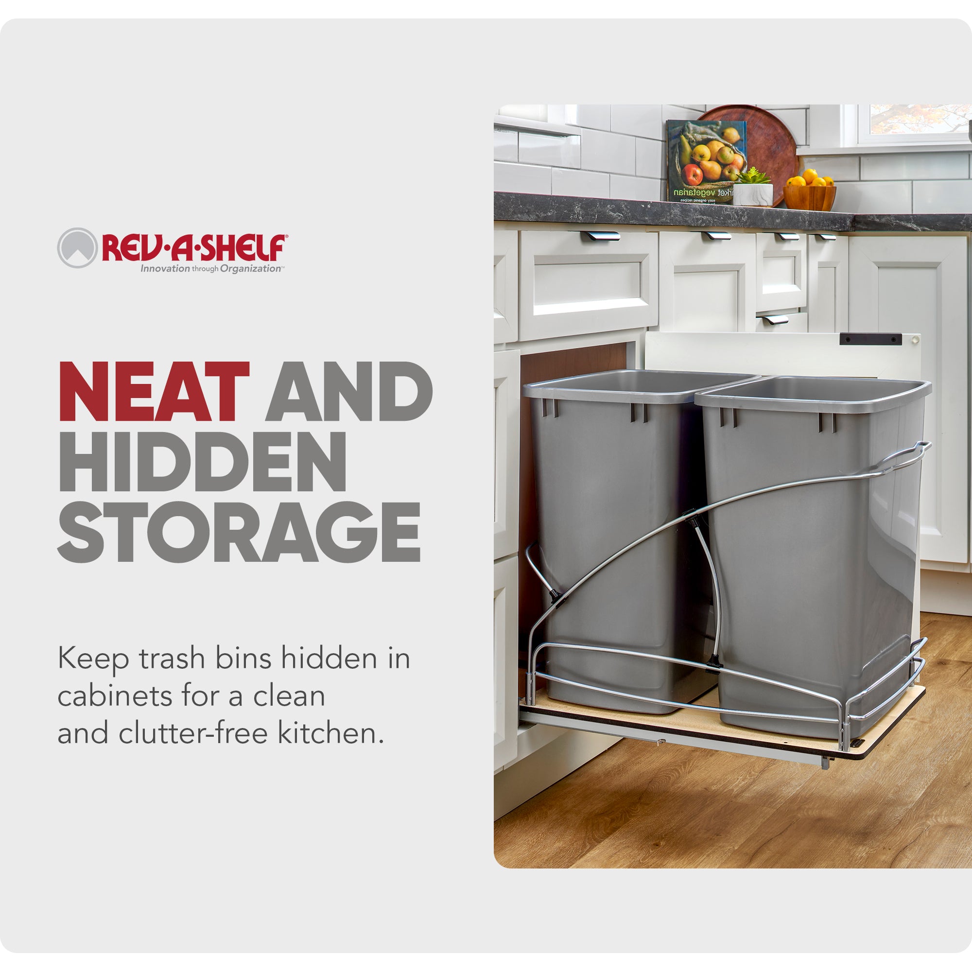 Rev-A-Shelf Double 35 qt. Pullout Trash Containers, Gray, 54WC-1835SC-17-1