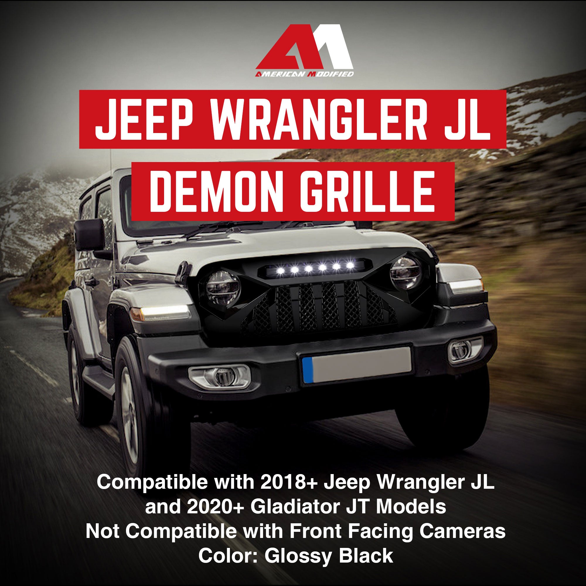 American Modified Shark Grille for 07-18 Wrangler JK/JKU, Glossy Black (Used) - VMInnovations