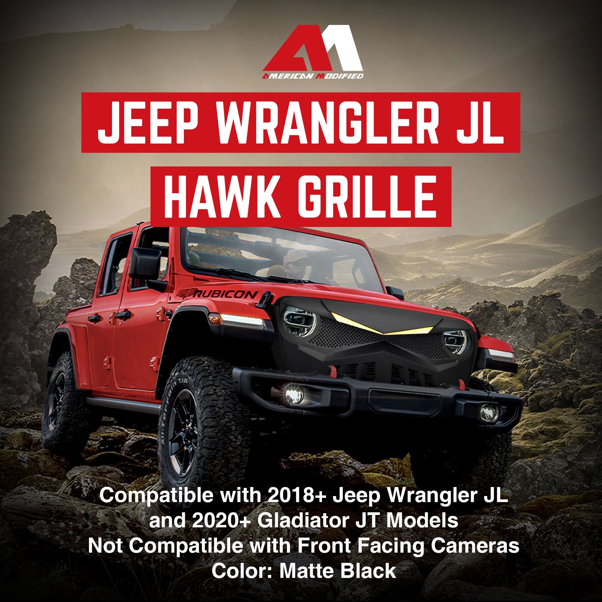 American Modified Hawke Grille Compatible with 18-23 Wrangler JL & Gladiator JT - VMInnovations