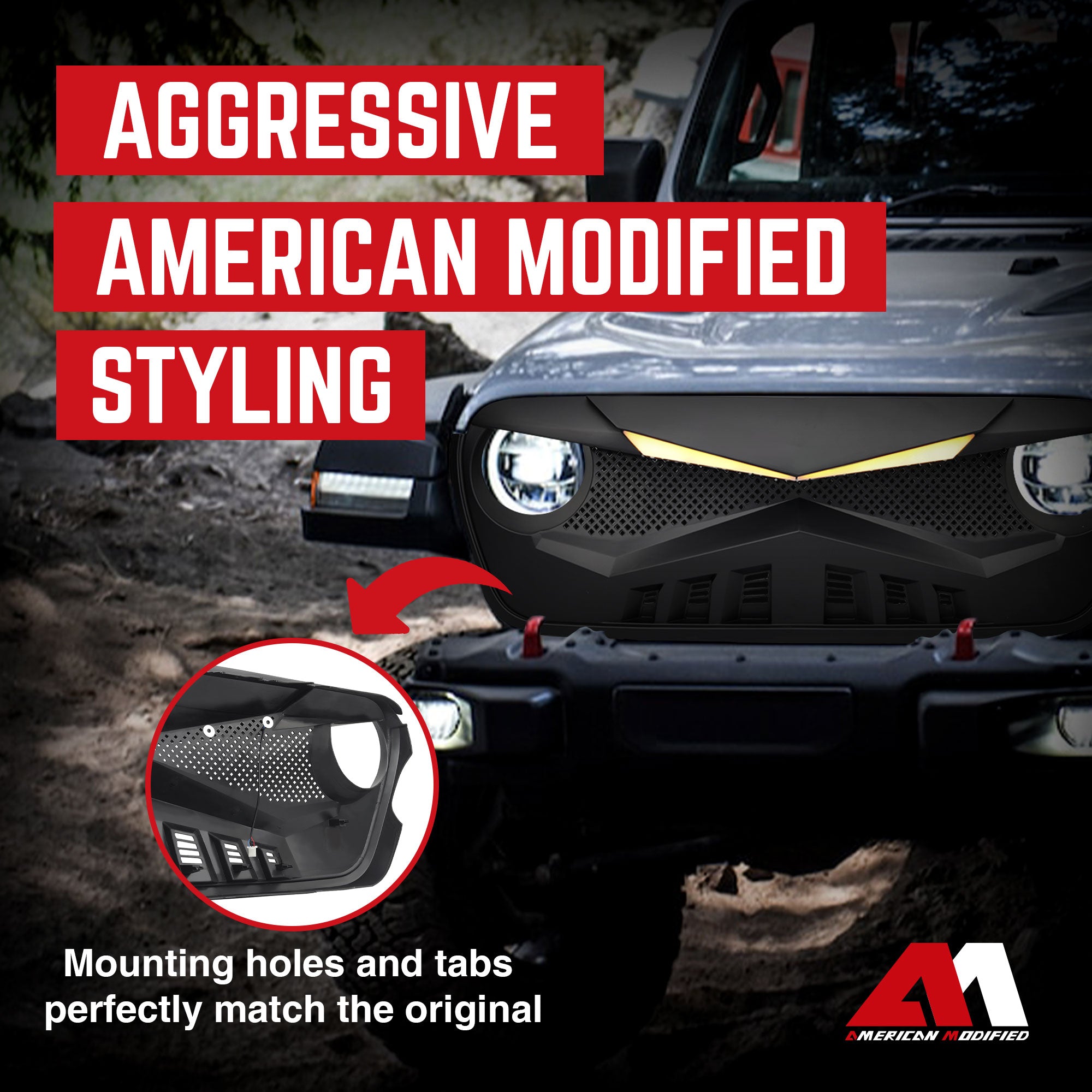 American Modified Hawke Grille Compatible with 18-23 Wrangler JL & Gladiator JT - VMInnovations