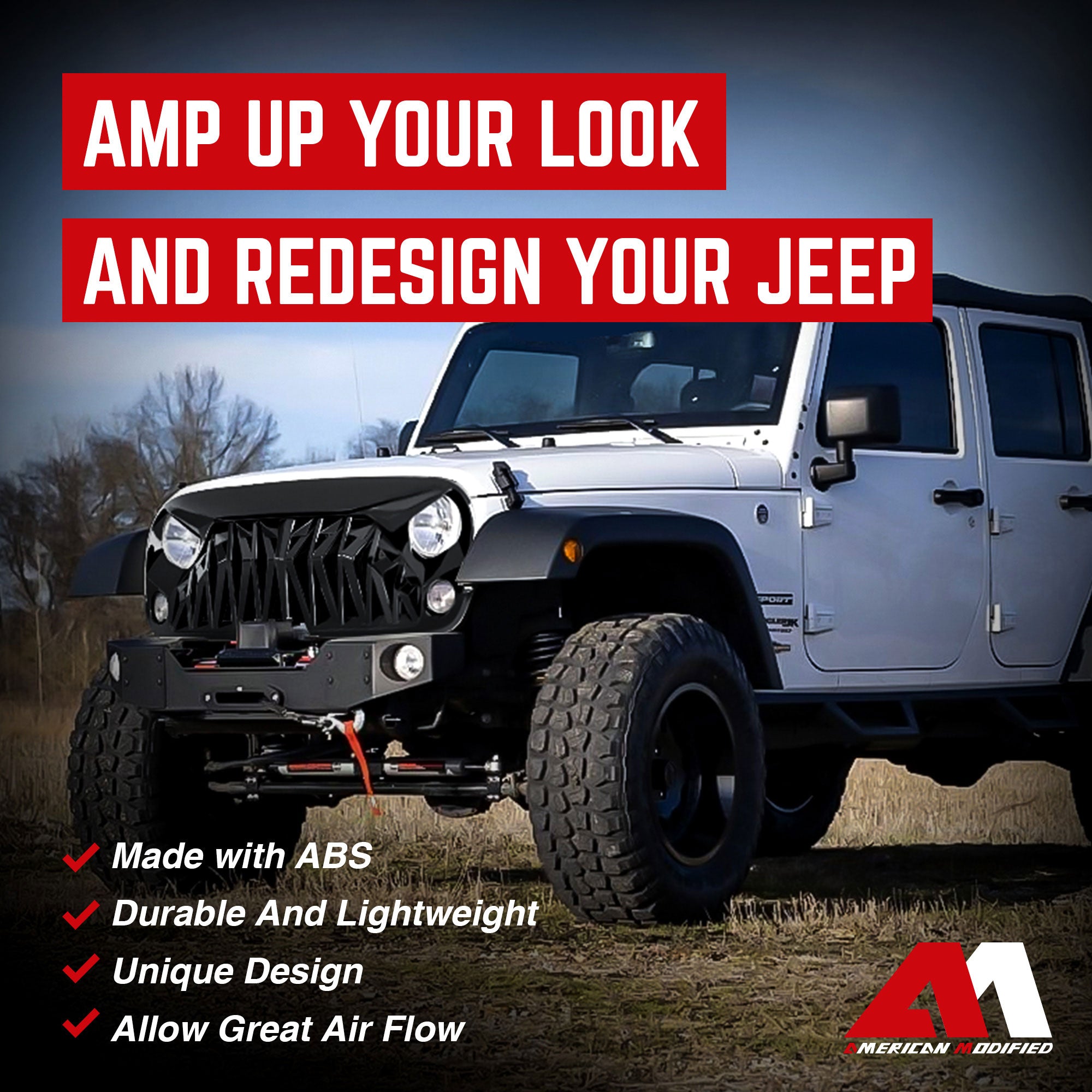 AMERICAN MODIFIED Front Shark Grille Compatible with 07-18 Wrangler JK/JKU(Used) - VMInnovations
