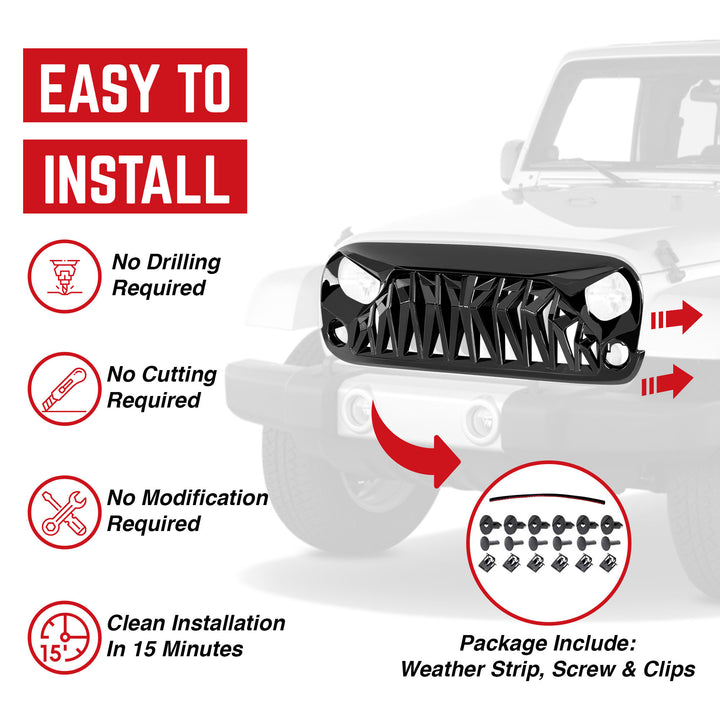 AMERICAN MODIFIED Front Shark Grille Compatible with 2007-2018 Wrangler JK/JKU - VMInnovations