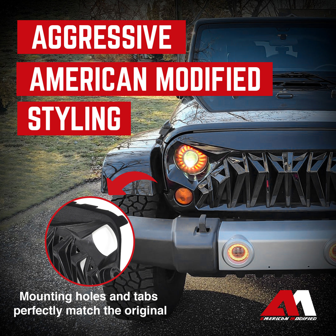 AMERICAN MODIFIED Front Shark Grille Compatible with 2007-2018 Wrangler JK/JKU - VMInnovations