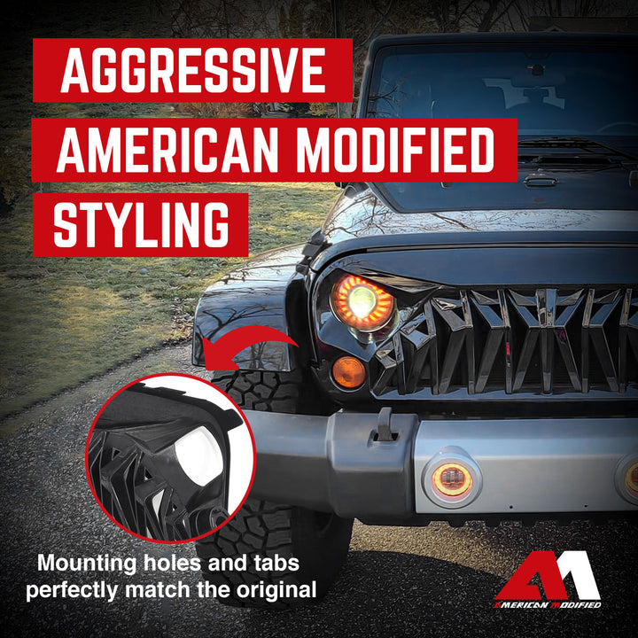 AMERICAN MODIFIED Front Shark Grille Compatible with 2007-2018 Wrangler JK/JKU - VMInnovations