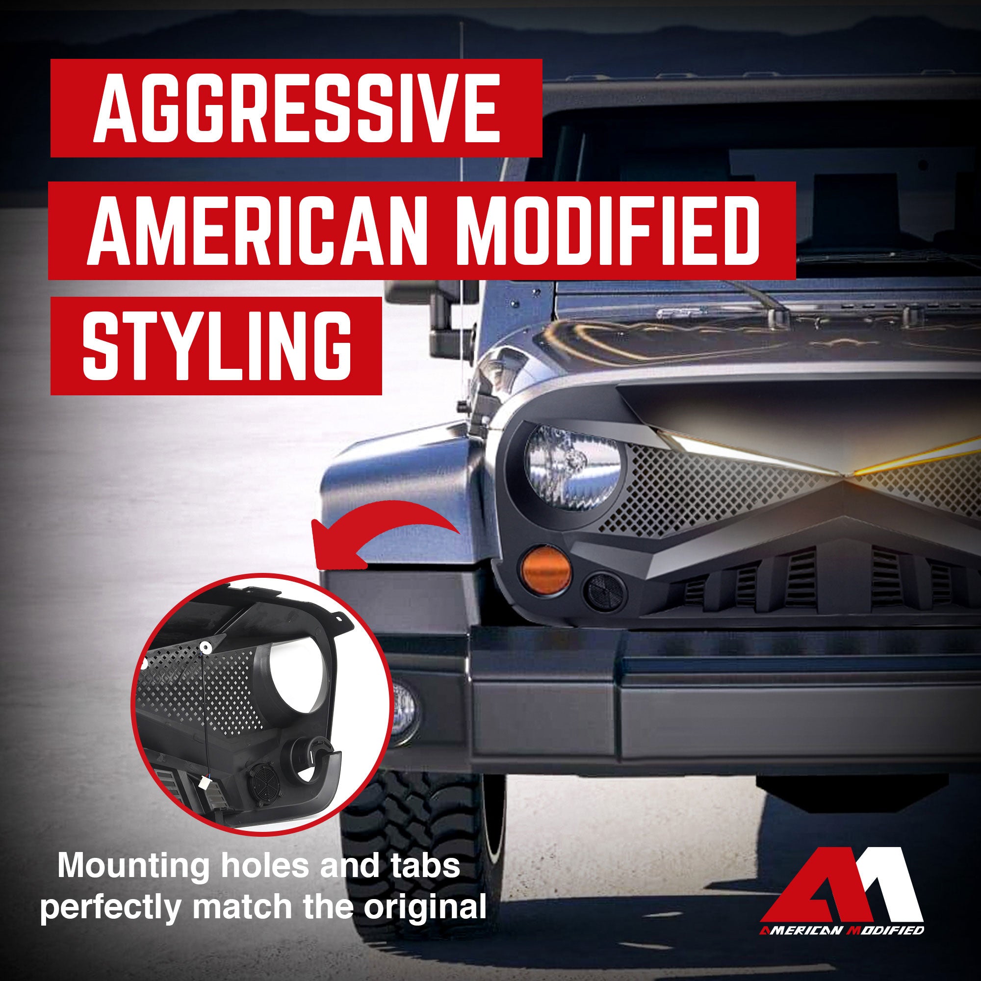 AMERICAN MODIFIED Hawke Grille for 2007-2018 Jeep Wrangler JK, Black (Used) - VMInnovations