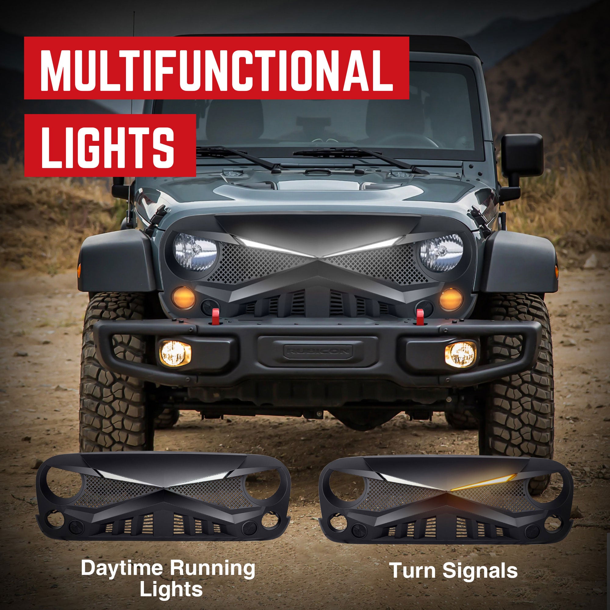 AMERICAN MODIFIED Hawke Grille for 2007-2018 Jeep Wrangler JK, Black (Open Box) - VMInnovations