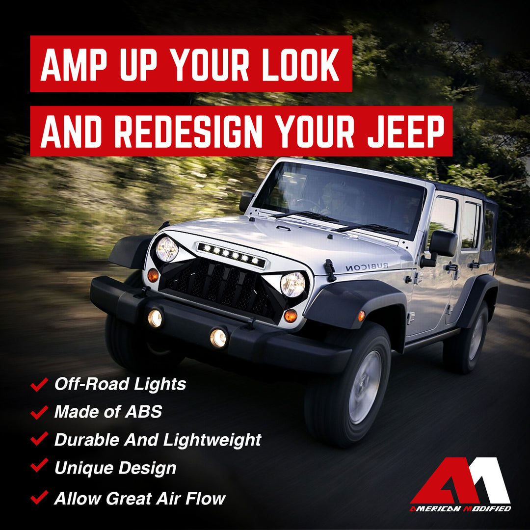 American Modified Front Gladiator Grille Compatible with 07-18 Jeep Wrangler JK - VMInnovations