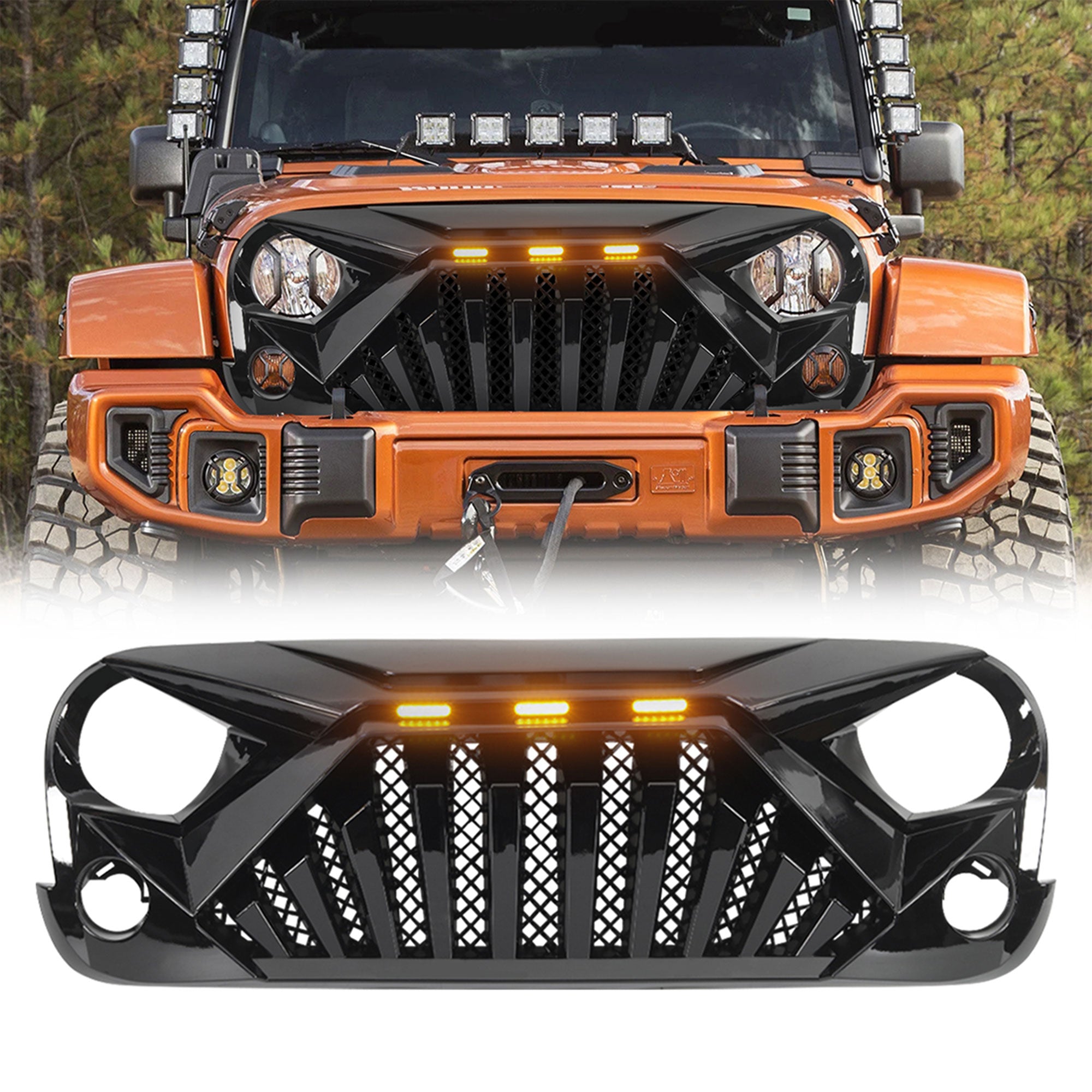 American Modified Grille Compatible with 07-18 Wrangler JK w/Lights (For Parts) - VMInnovations